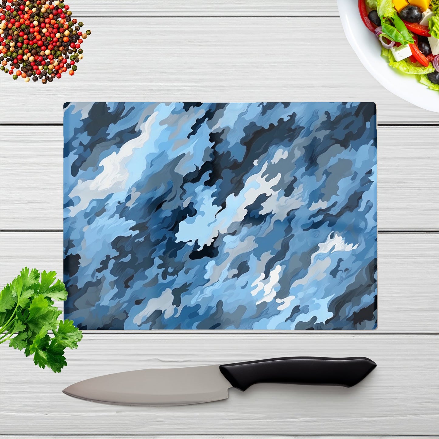 Blue And Grey Canvas Brushstrokes Glass Chopping Board