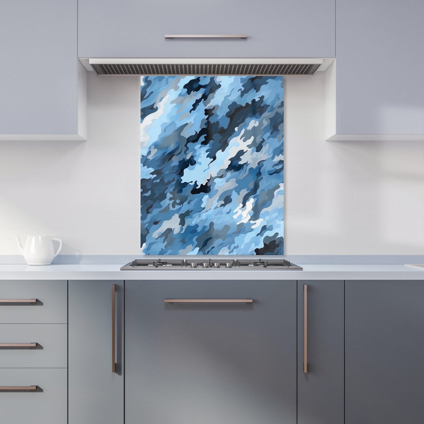 Blue And Grey Canvas Brushstrokes Kitchen Splashback