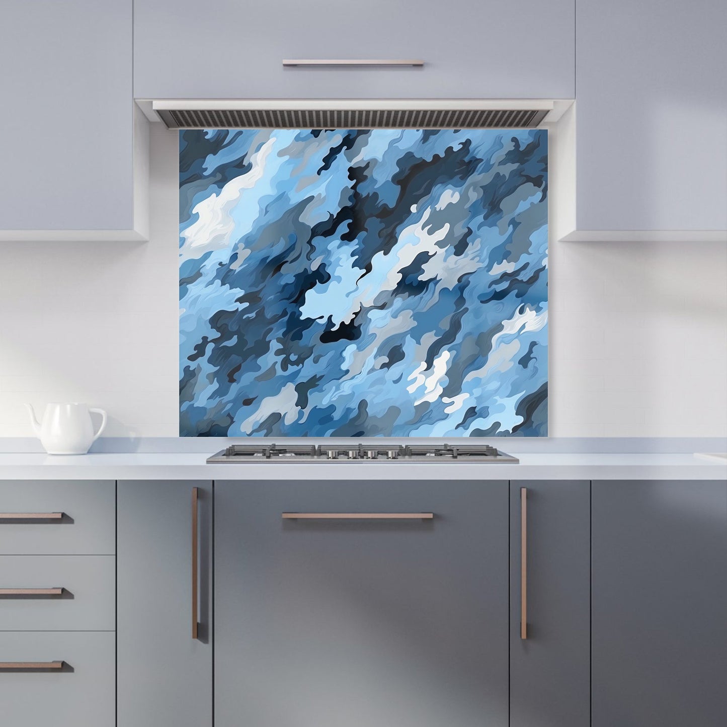 Blue And Grey Canvas Brushstrokes Kitchen Splashback