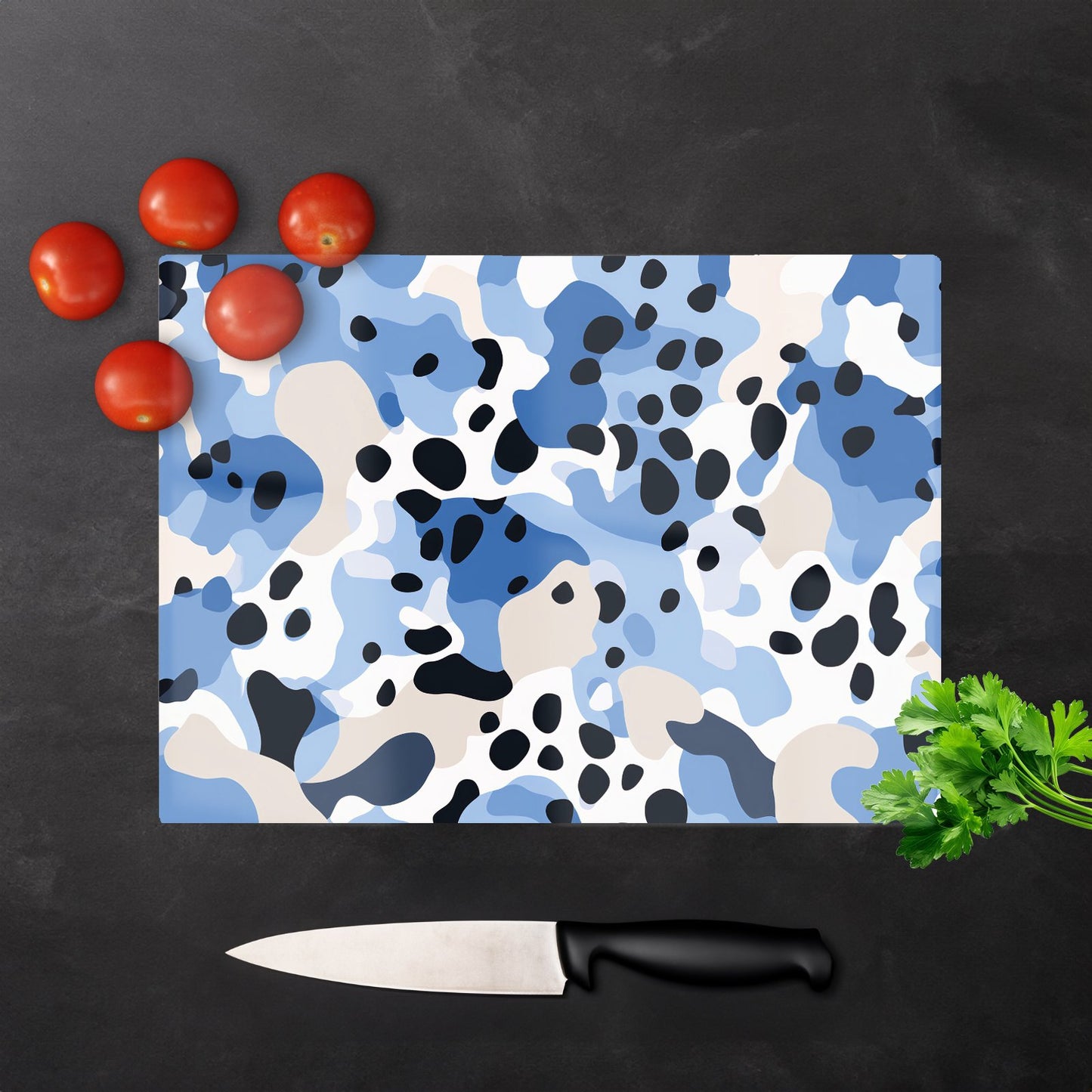 Blue Camouflage Pattern Glass Chopping Board