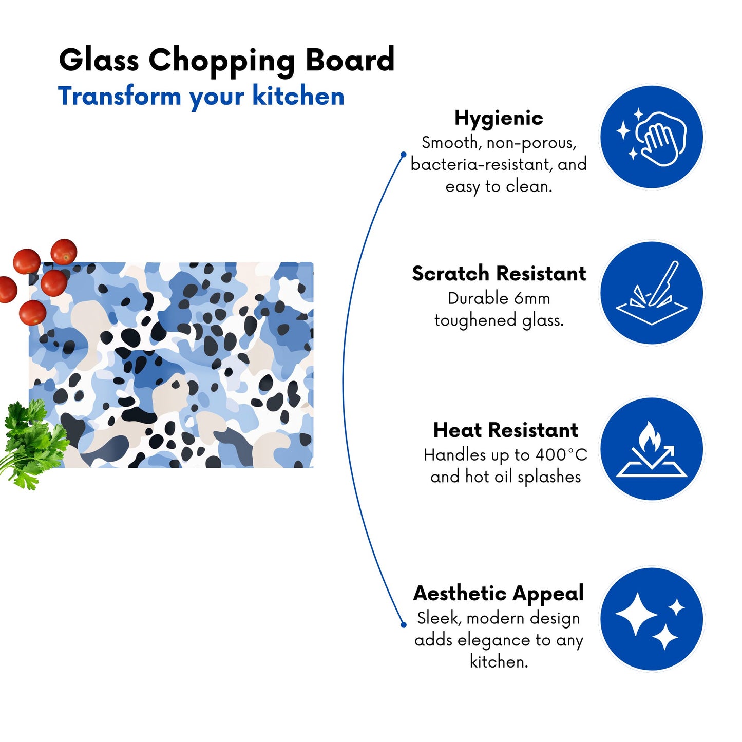 Blue Camouflage Pattern Glass Chopping Board