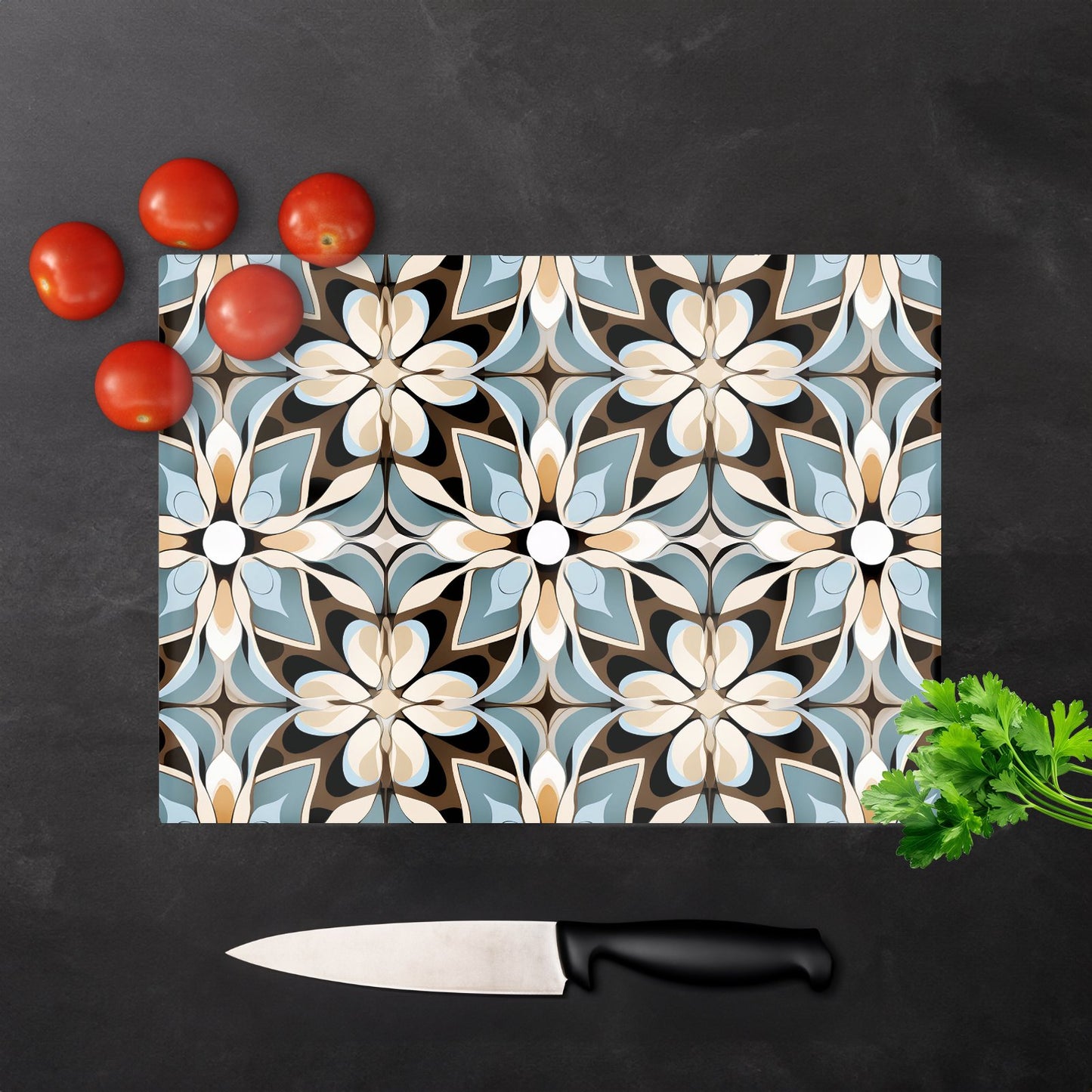 Beige And Brown Abstract Pattern Glass Chopping Board