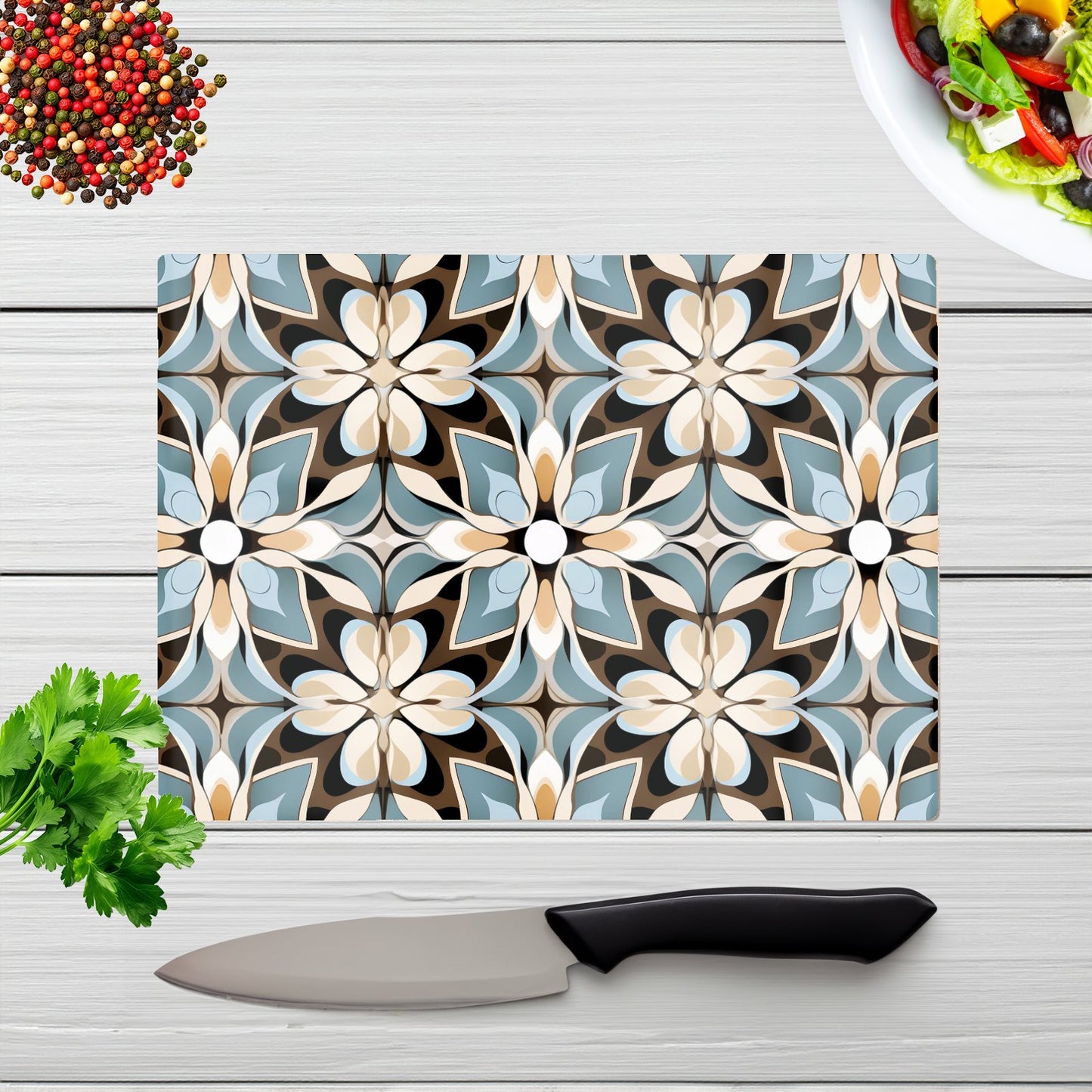 Beige And Brown Abstract Pattern Glass Chopping Board