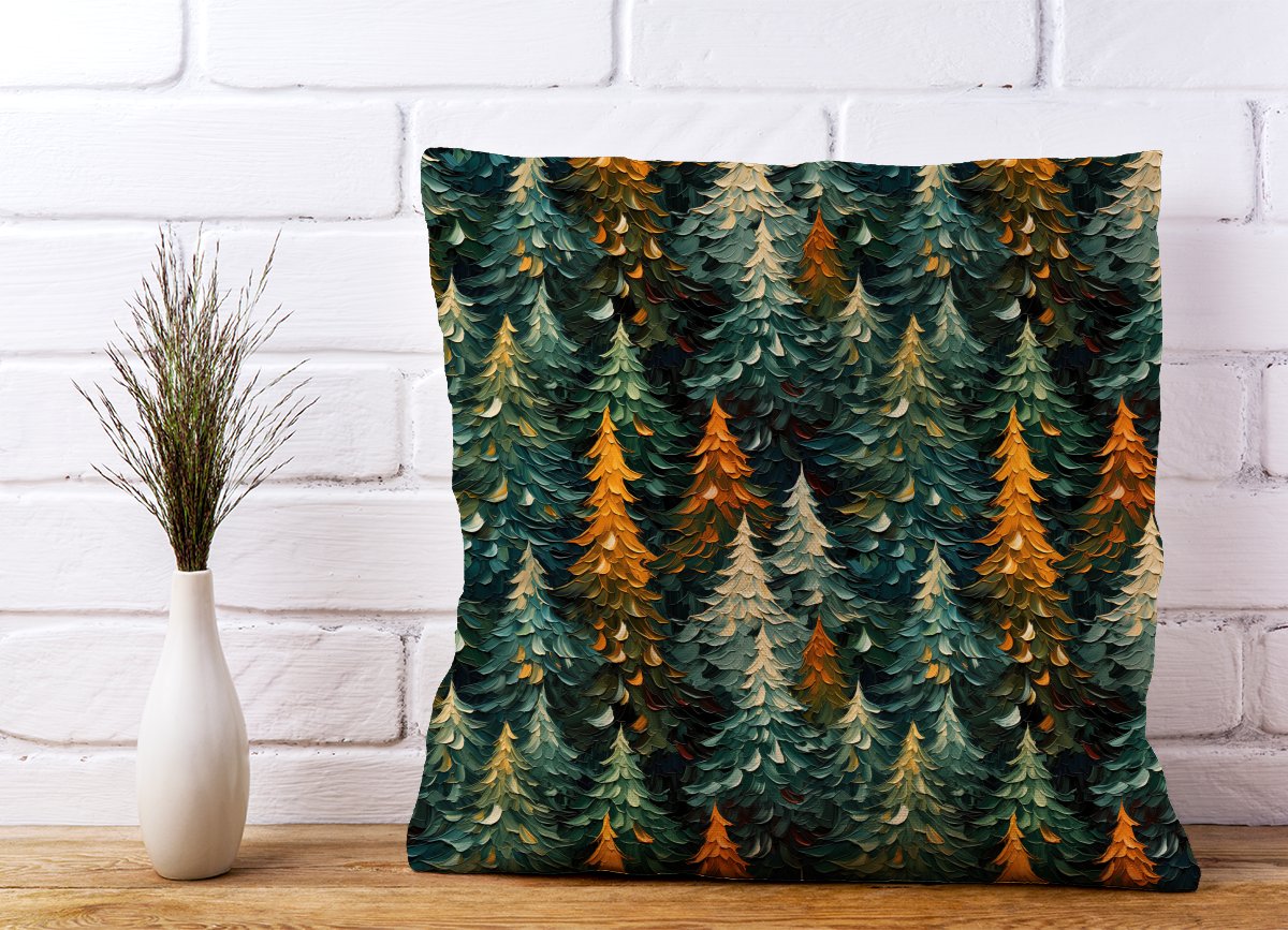 Impasto Style Christmas Trees Cushions