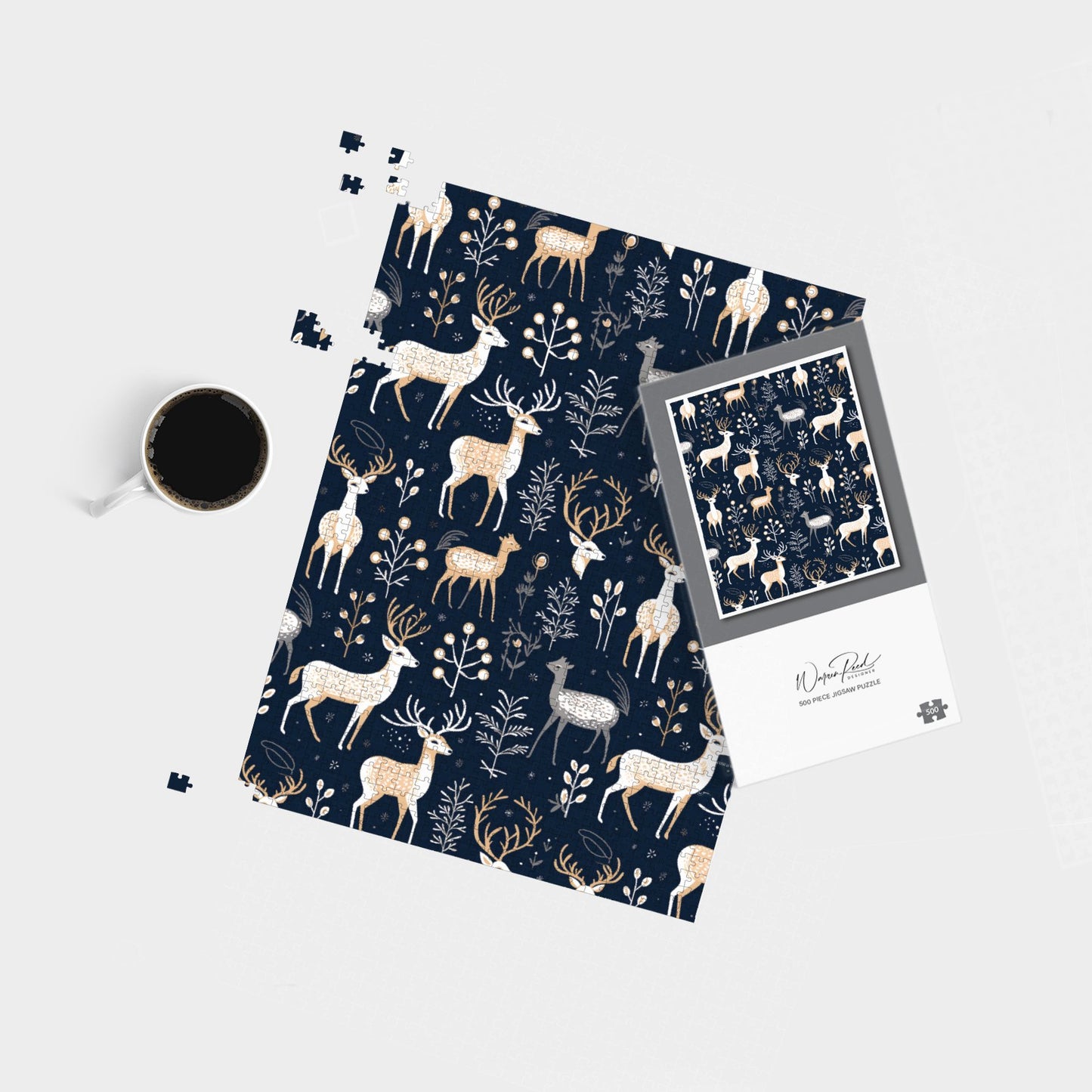 Reindeer, Whimsical, Illustration Pattern Jigsaw Puzzle