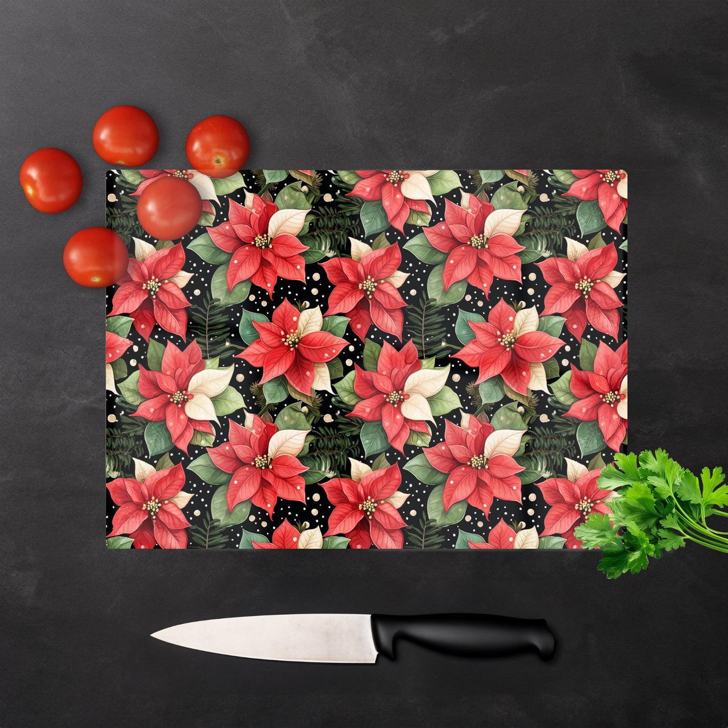 Poinsettia Watercolor Style Glass Chopping Board