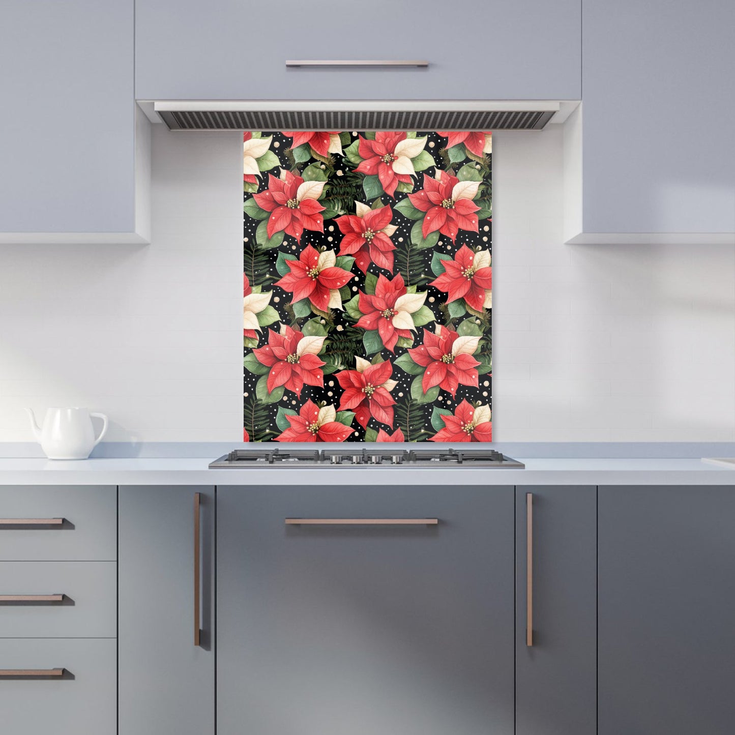 Poinsettia, Watercolor Style Kitchen Splashback