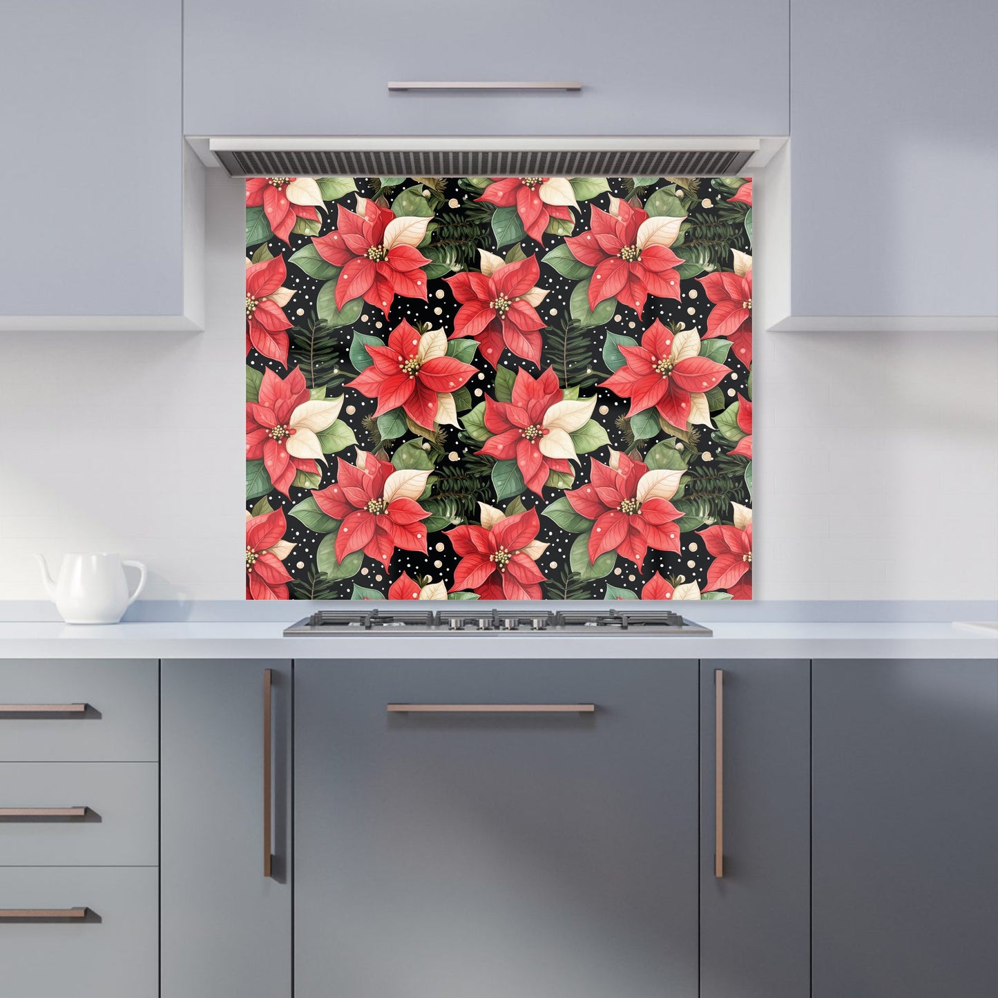 Poinsettia, Watercolor Style Kitchen Splashback