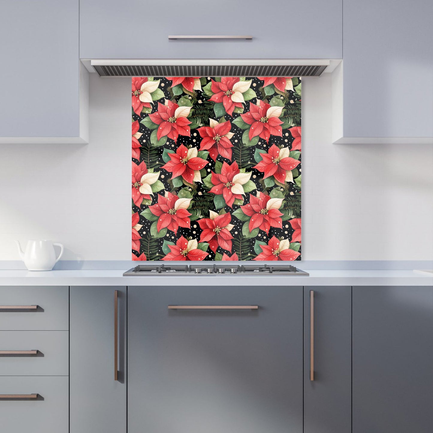 Poinsettia, Watercolor Style Kitchen Splashback