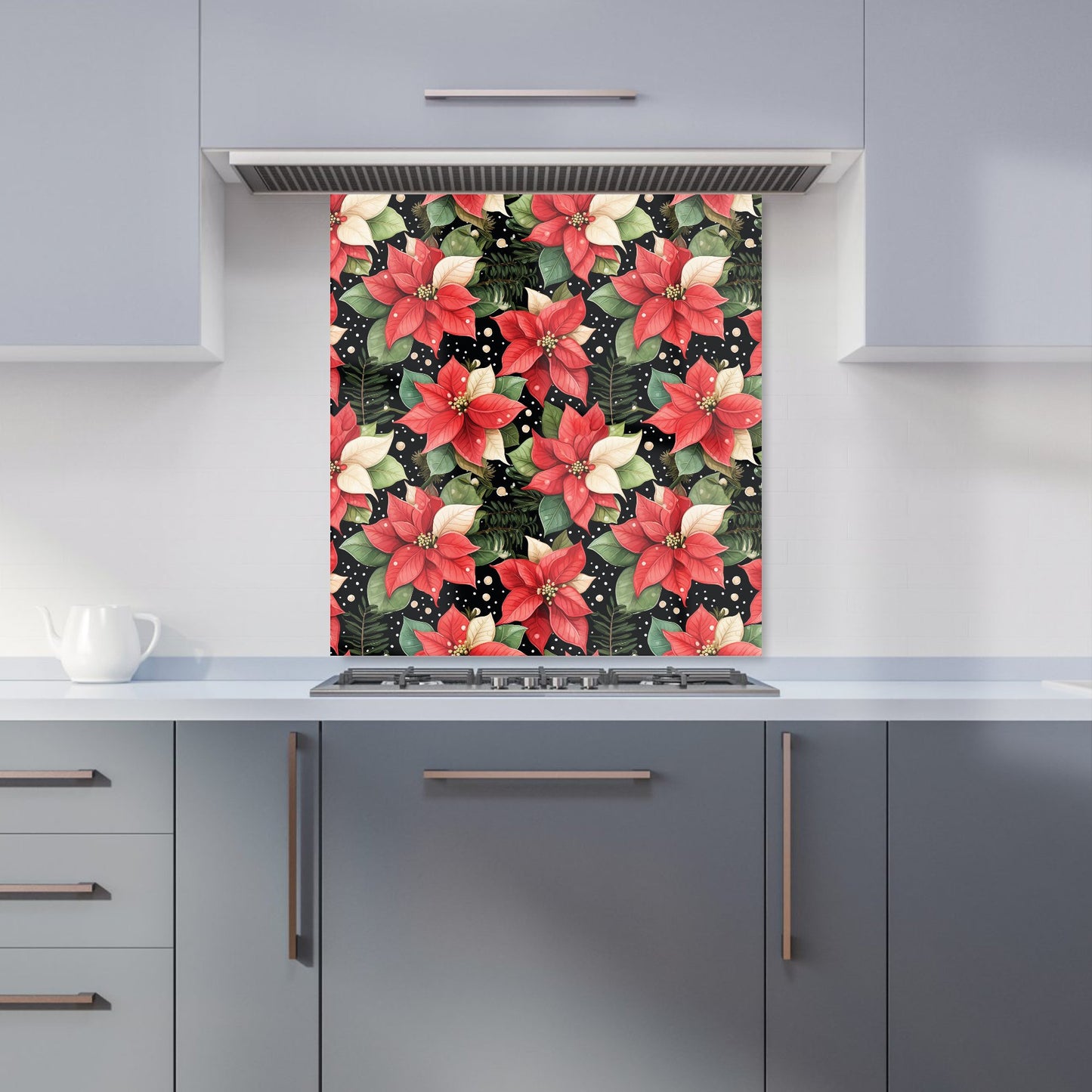 Poinsettia, Watercolor Style Kitchen Splashback