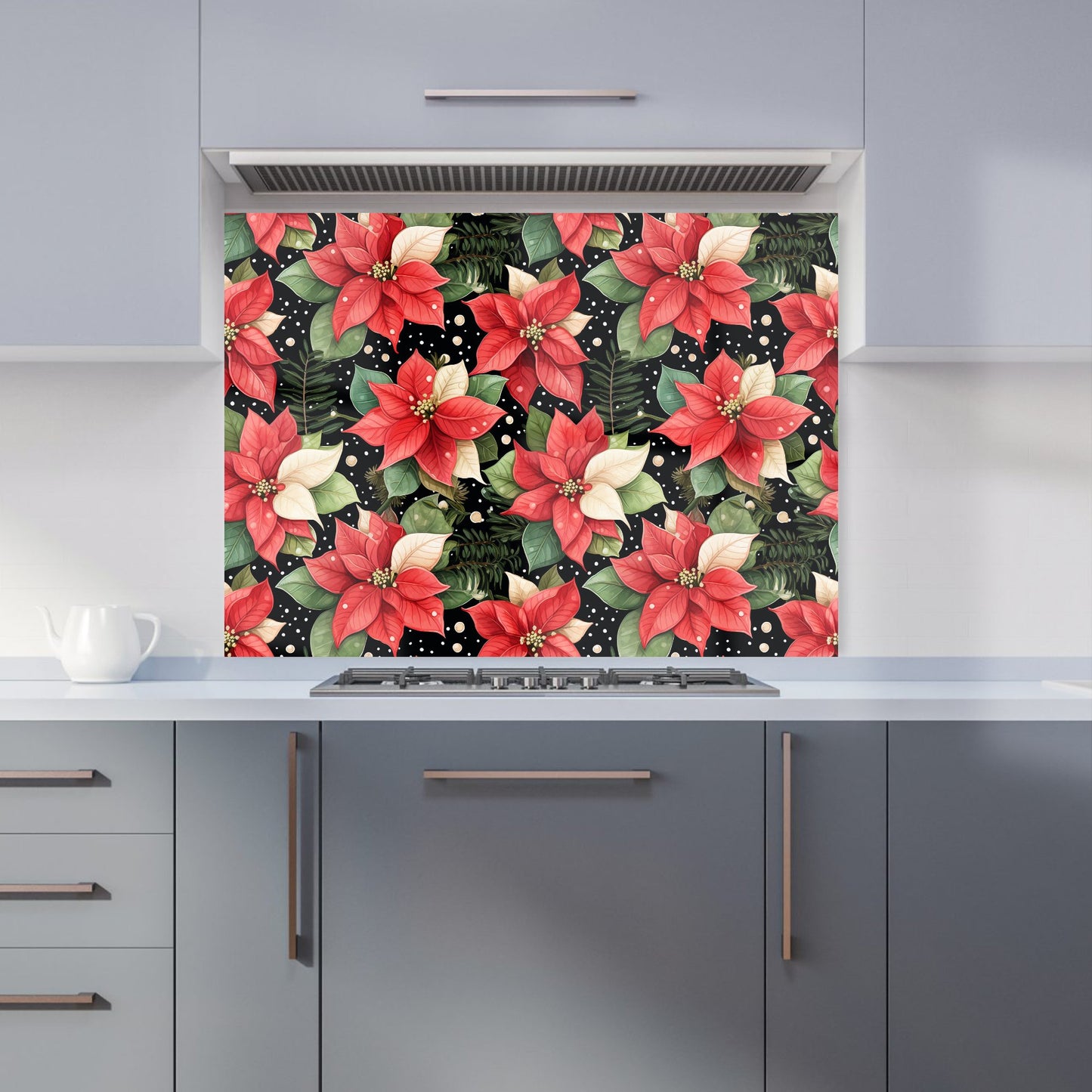 Poinsettia, Watercolor Style Kitchen Splashback