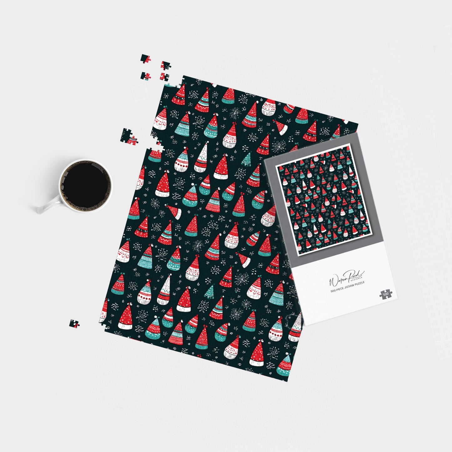 Hand Drawn Cheerful Santa Hats Jigsaw Puzzle
