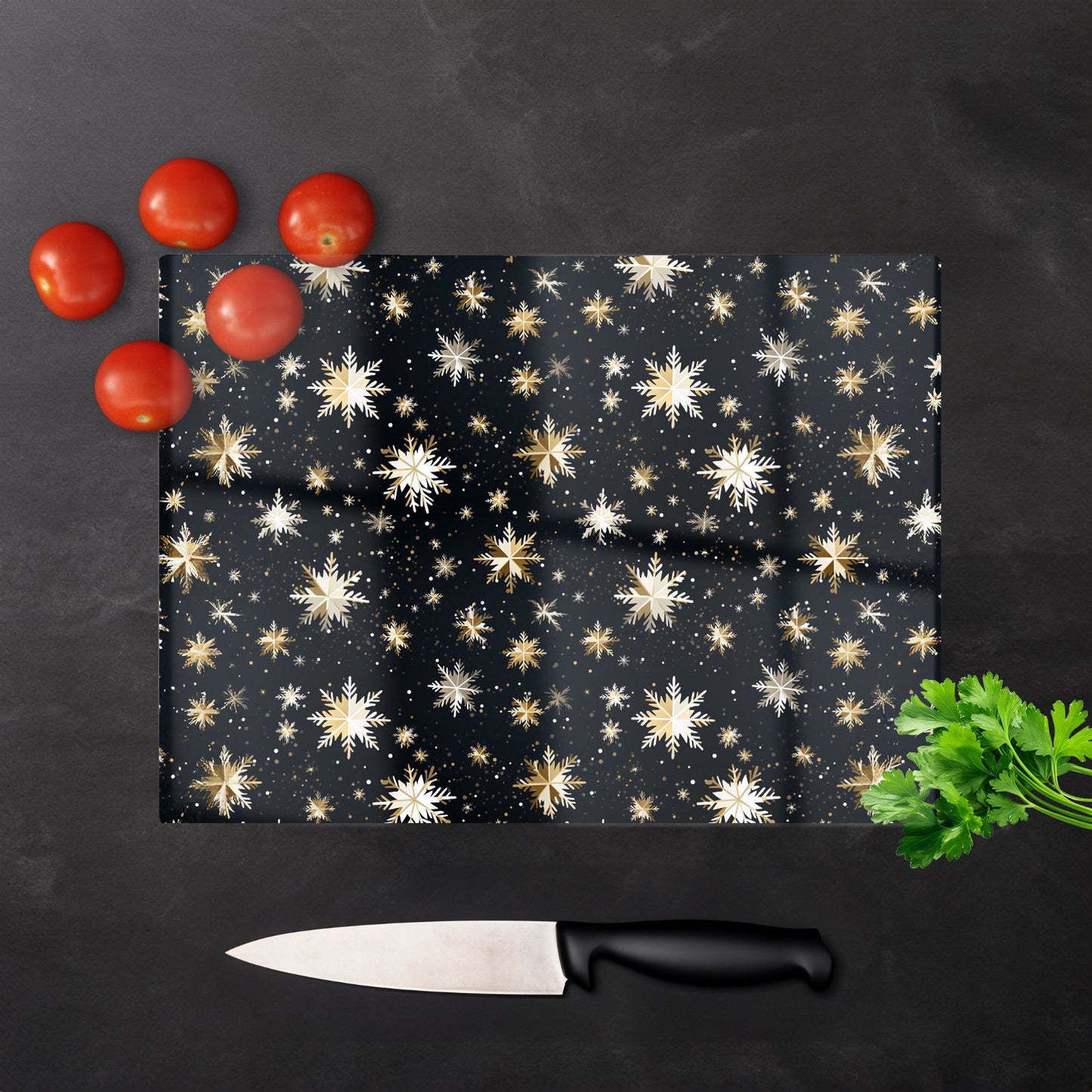 Silver Gold Snowflake Pattern Glass Chopping Board