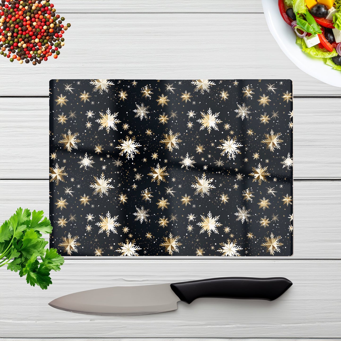 Silver Gold Snowflake Pattern Glass Chopping Board