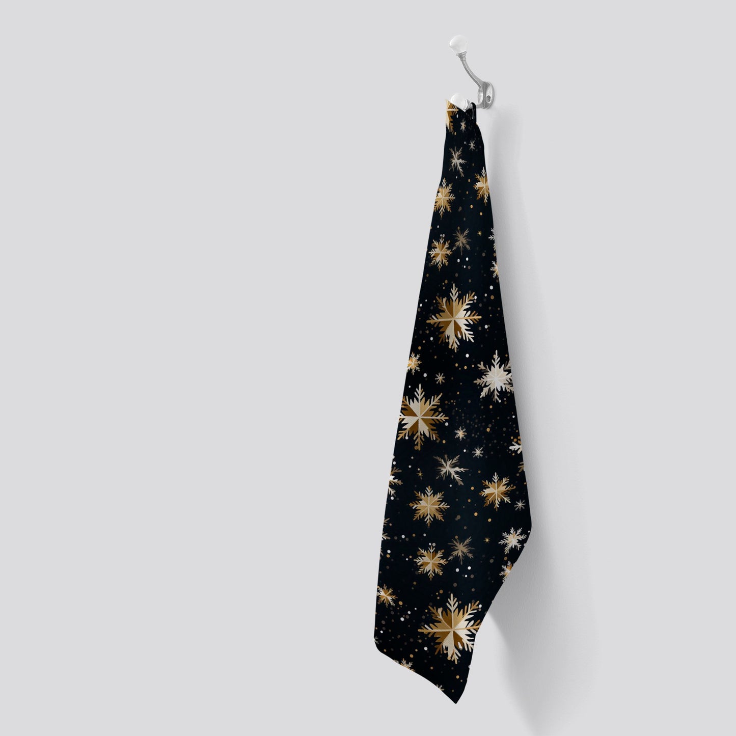 Silver Gold Snowflake Pattern Tea Towel