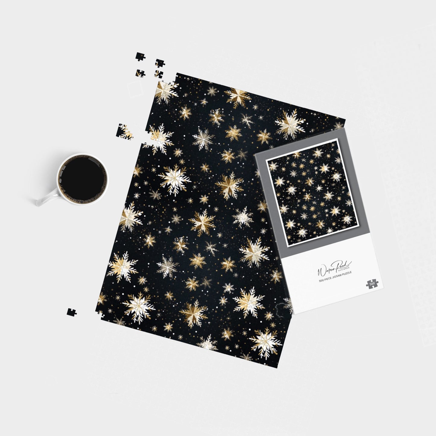 Silver Gold Snowflake Pattern Jigsaw Puzzle