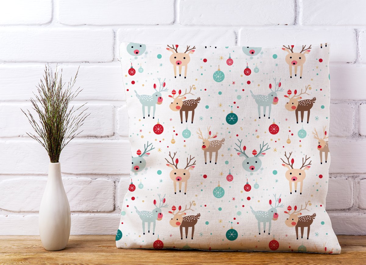 Happy Reindeer With Christmas Lights Cushions