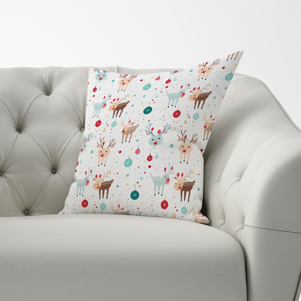 Happy Reindeer With Christmas Lights Cushions