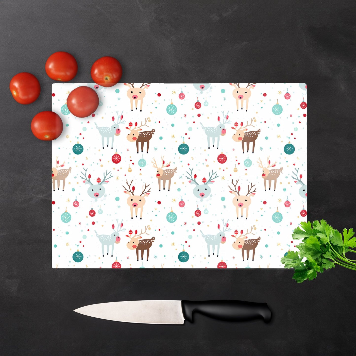 Happy Reindeer With Christmas Lights Glass Chopping Board