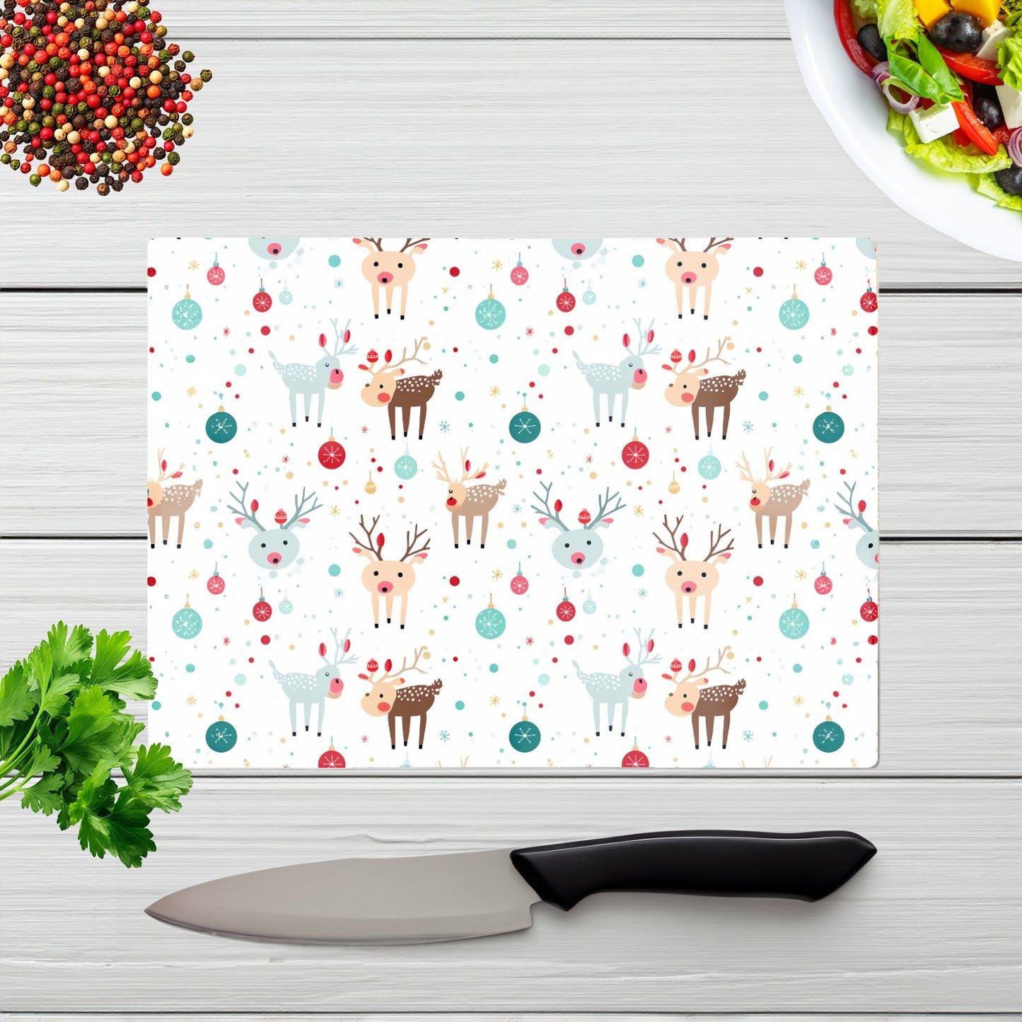Happy Reindeer With Christmas Lights Glass Chopping Board