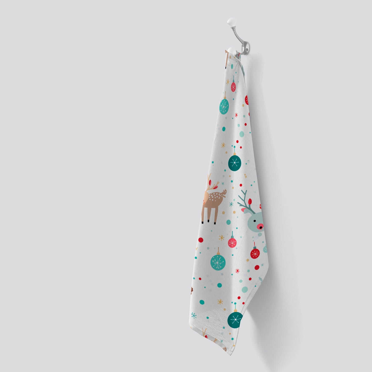 Happy Reindeer With Christmas Lights Tea Towel