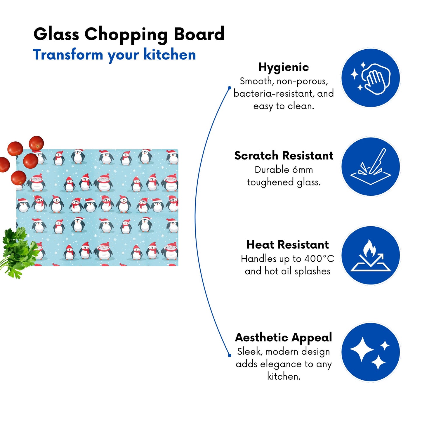 Adorable Santa Penguins Glass Chopping Board