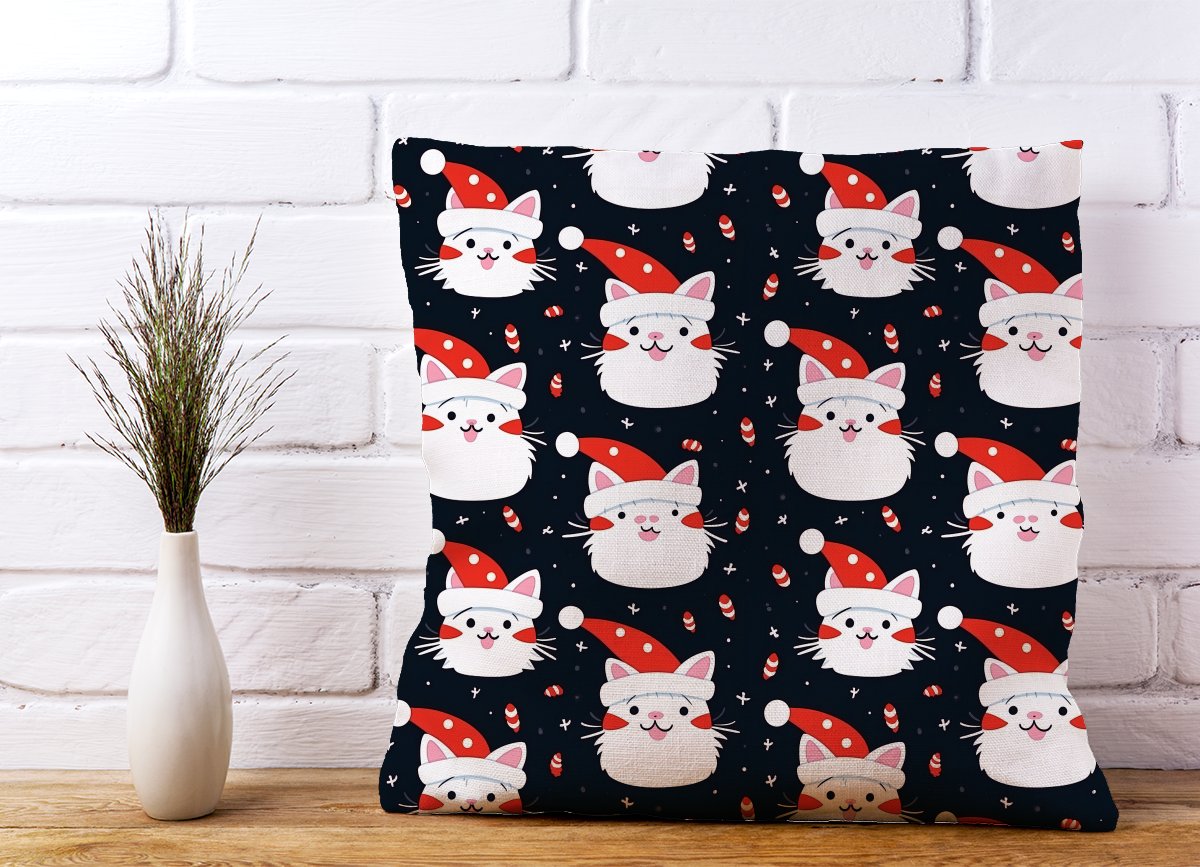 Cute Cats Wearing Santa Claus Hats Cushions