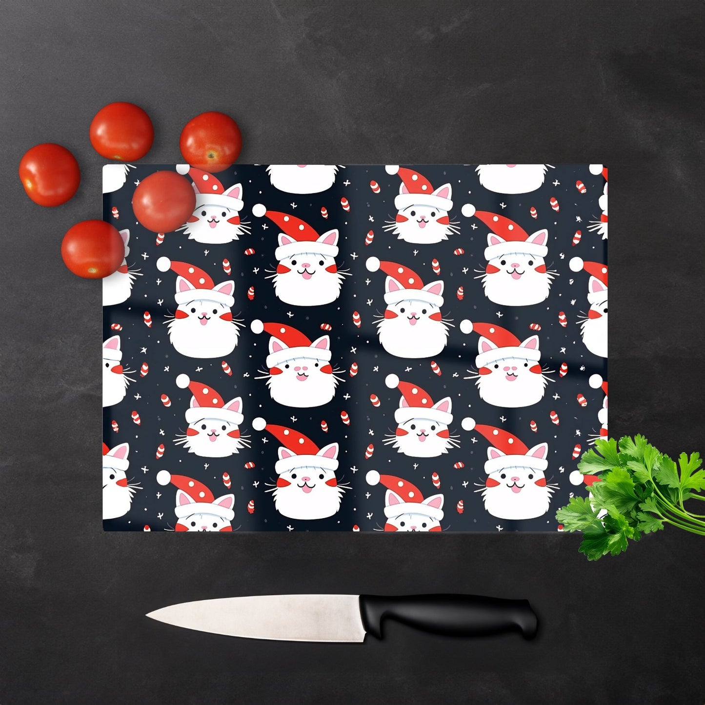 Cute Cats Wearing Santa Claus Hats Glass Chopping Board