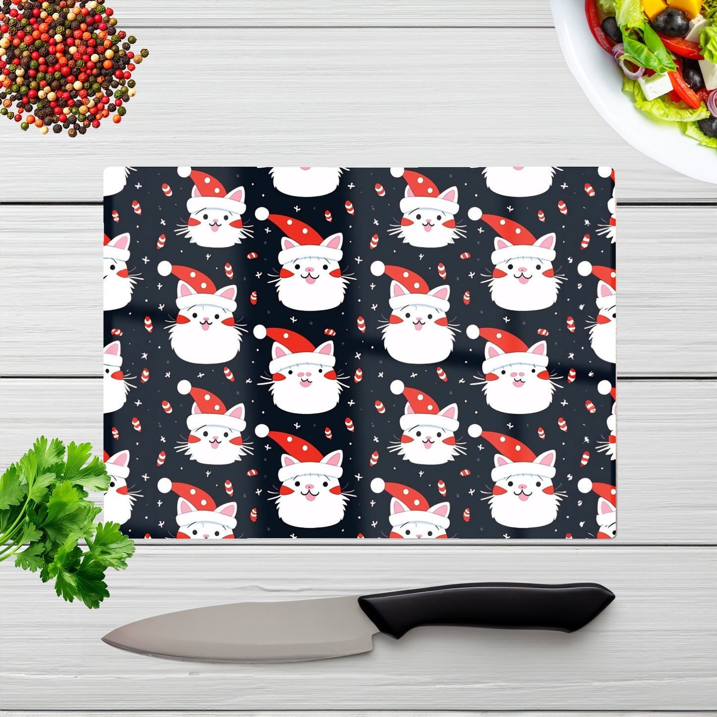 Cute Cats Wearing Santa Claus Hats Glass Chopping Board