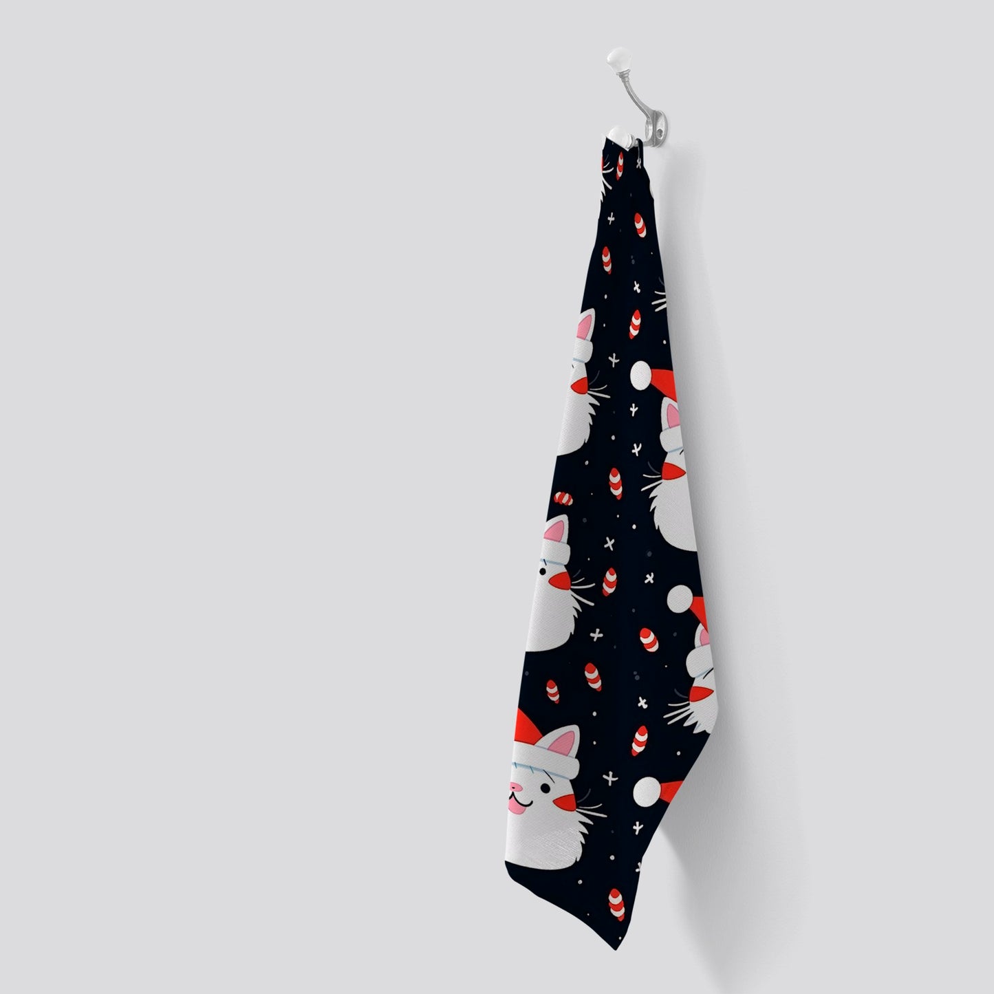 Cute Cats Wearing Santa Claus Hats Tea Towel
