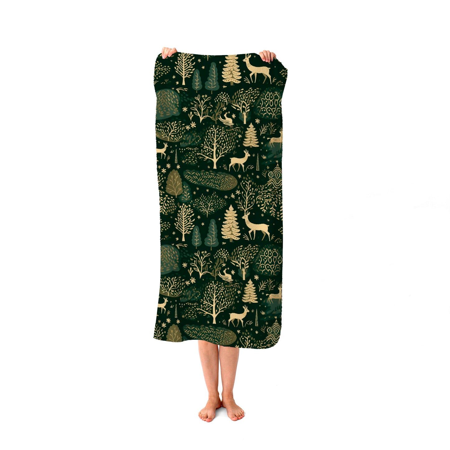 Green Christmas Woodlands Beach Towel
