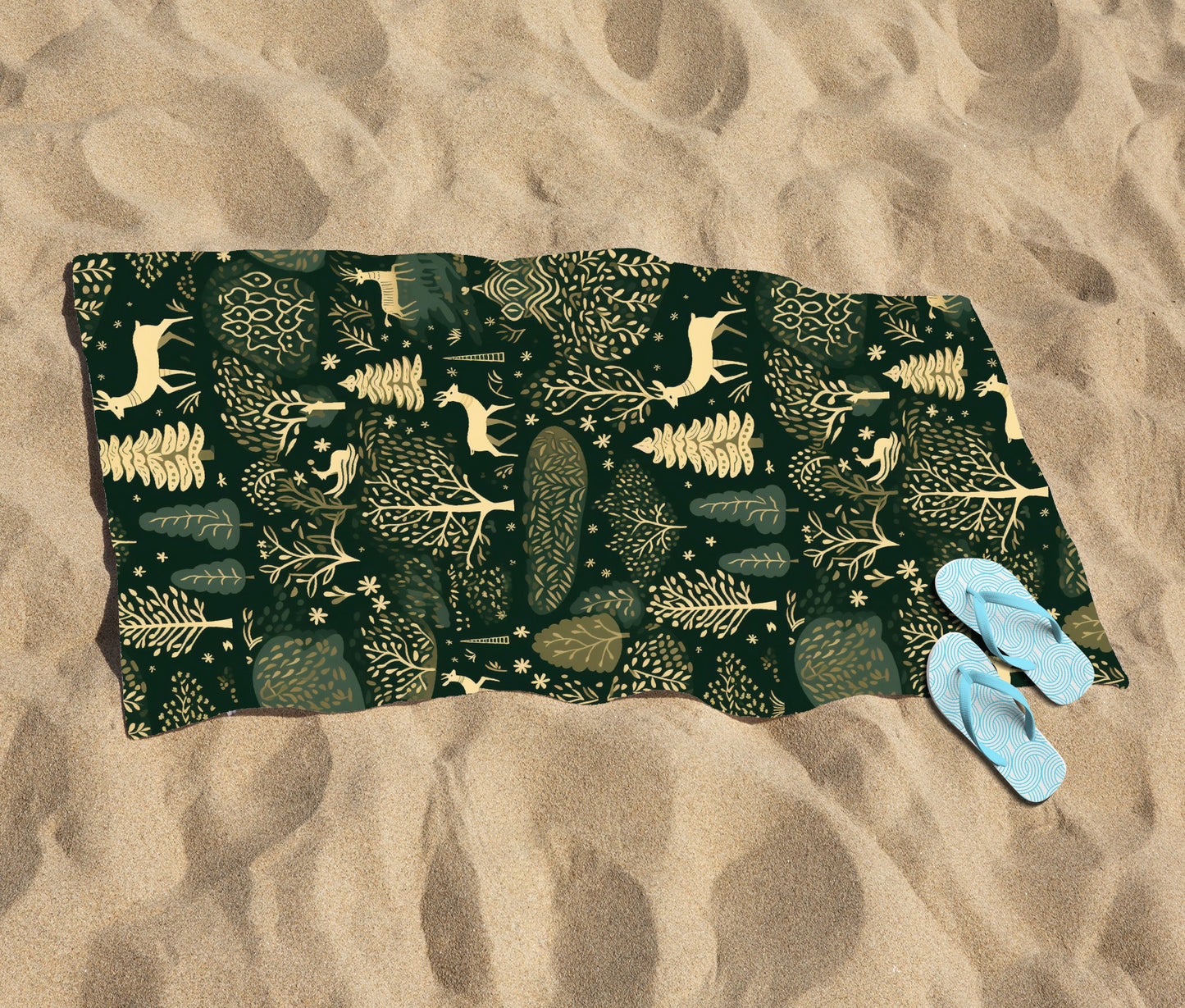 Green Christmas Woodlands Beach Towel