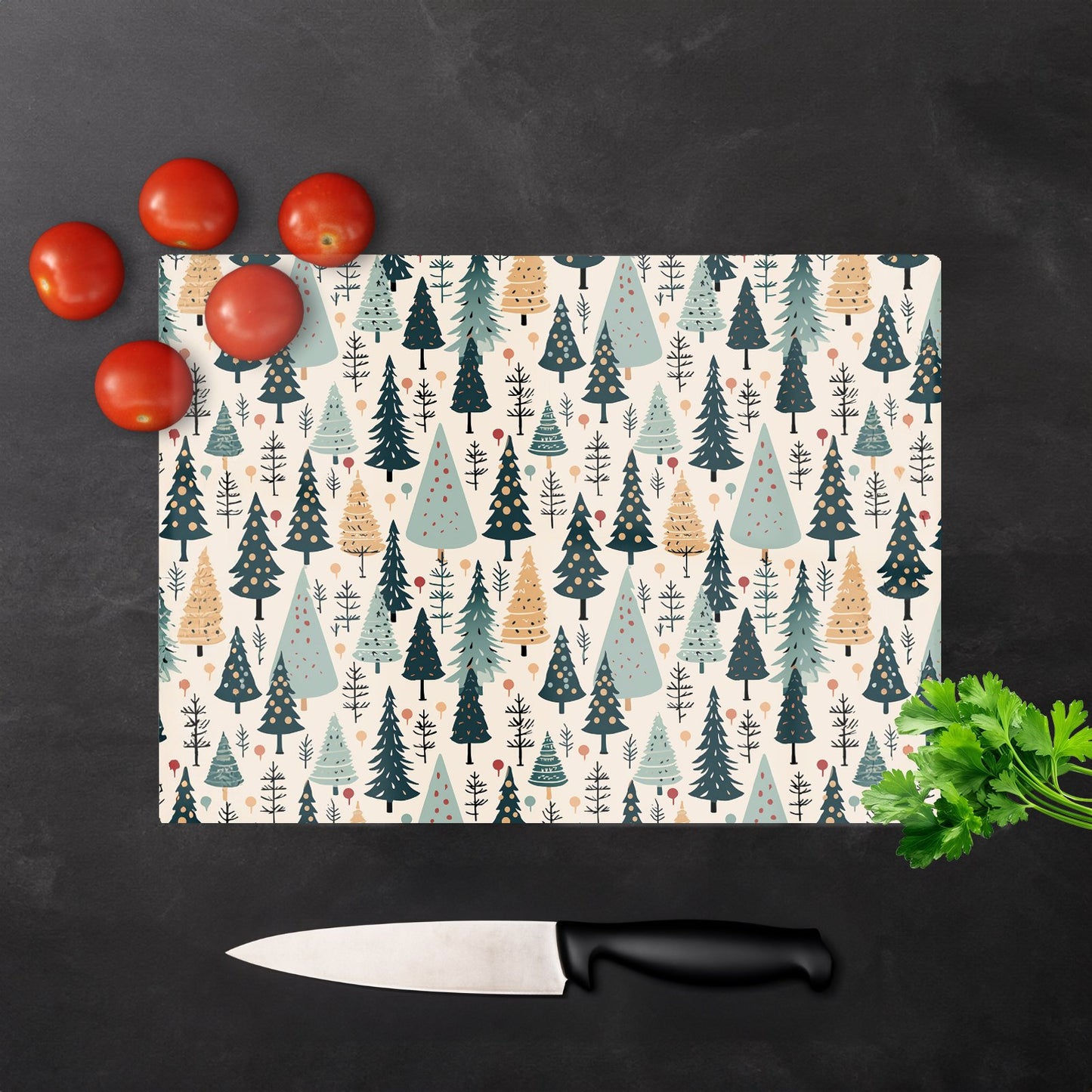 Boho Inspired Christmas Tree Pattern Glass Chopping Board