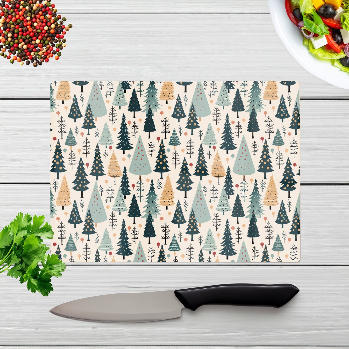 Boho Inspired Christmas Tree Pattern Glass Chopping Board