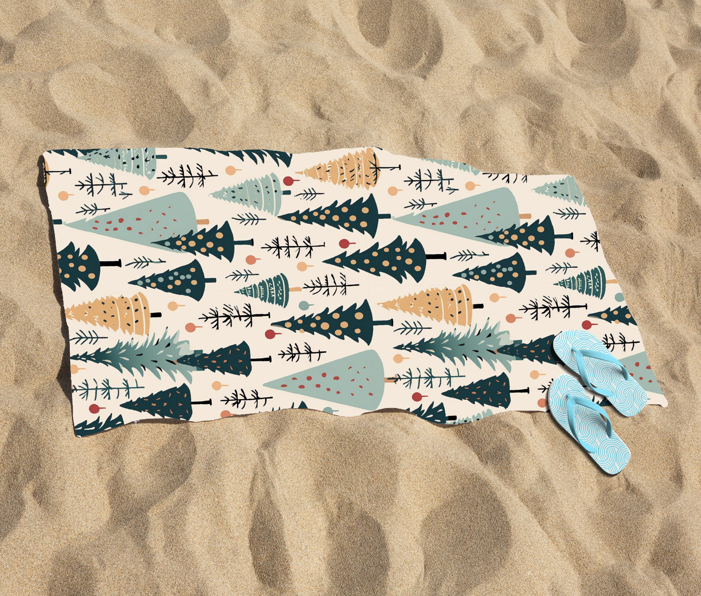 Boho Inspired Christmas Tree Pattern Beach Towel