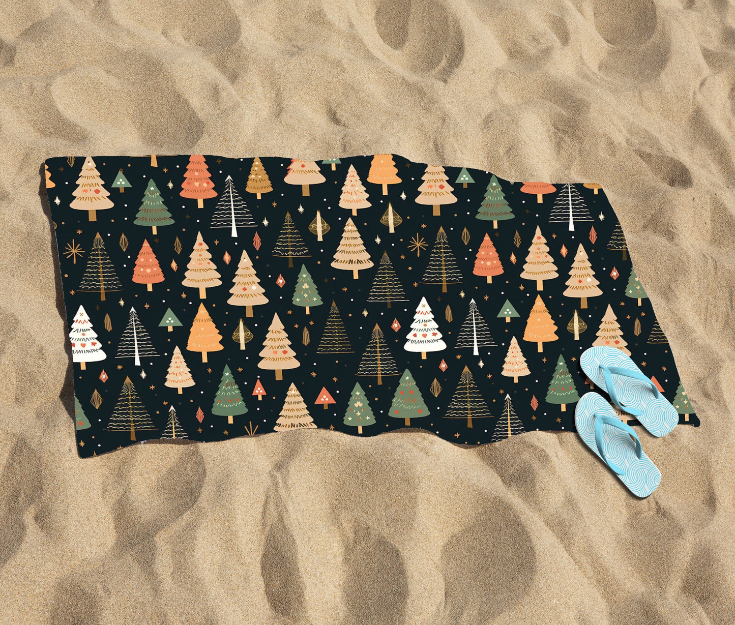 Boho Inspired Christmas Trees Beach Towel