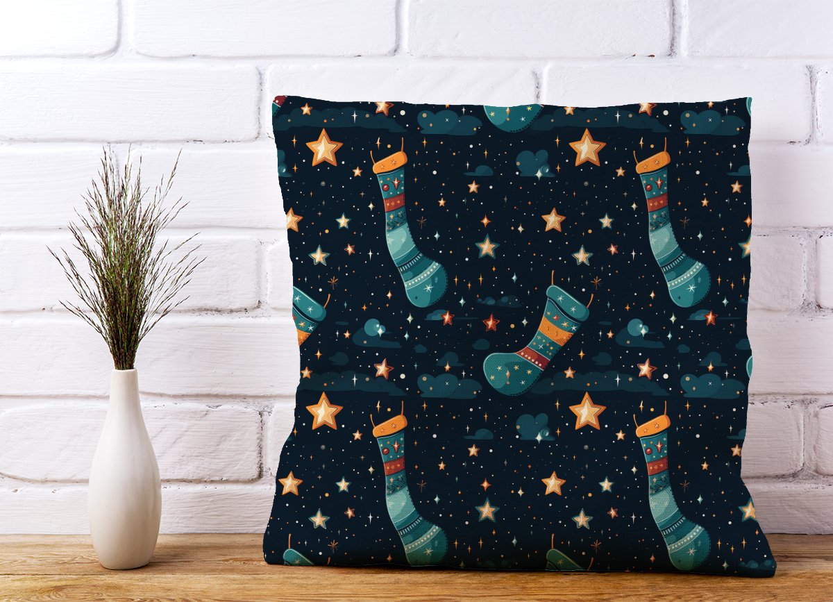 Christmas Stocking In A Starry Night Sky Cushions