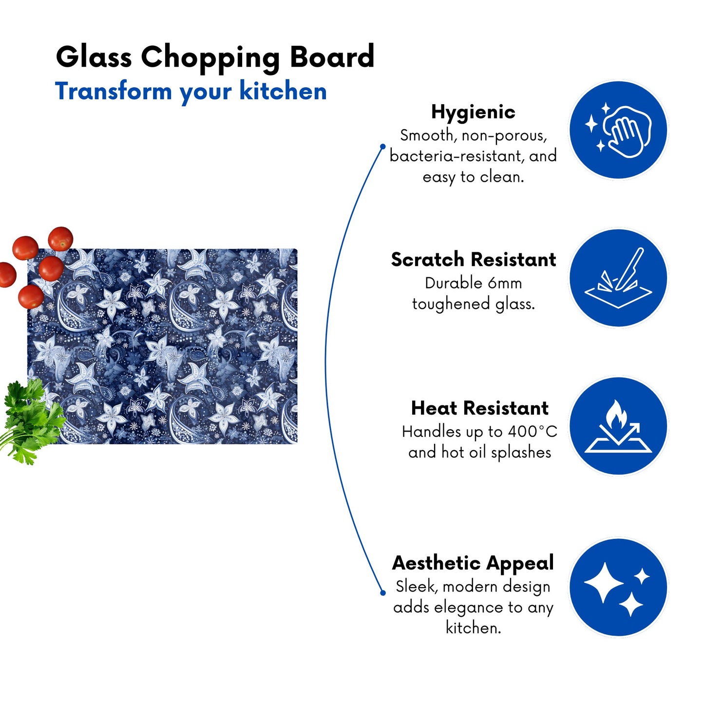Paisley Christmas Stars Blue Glass Chopping Board