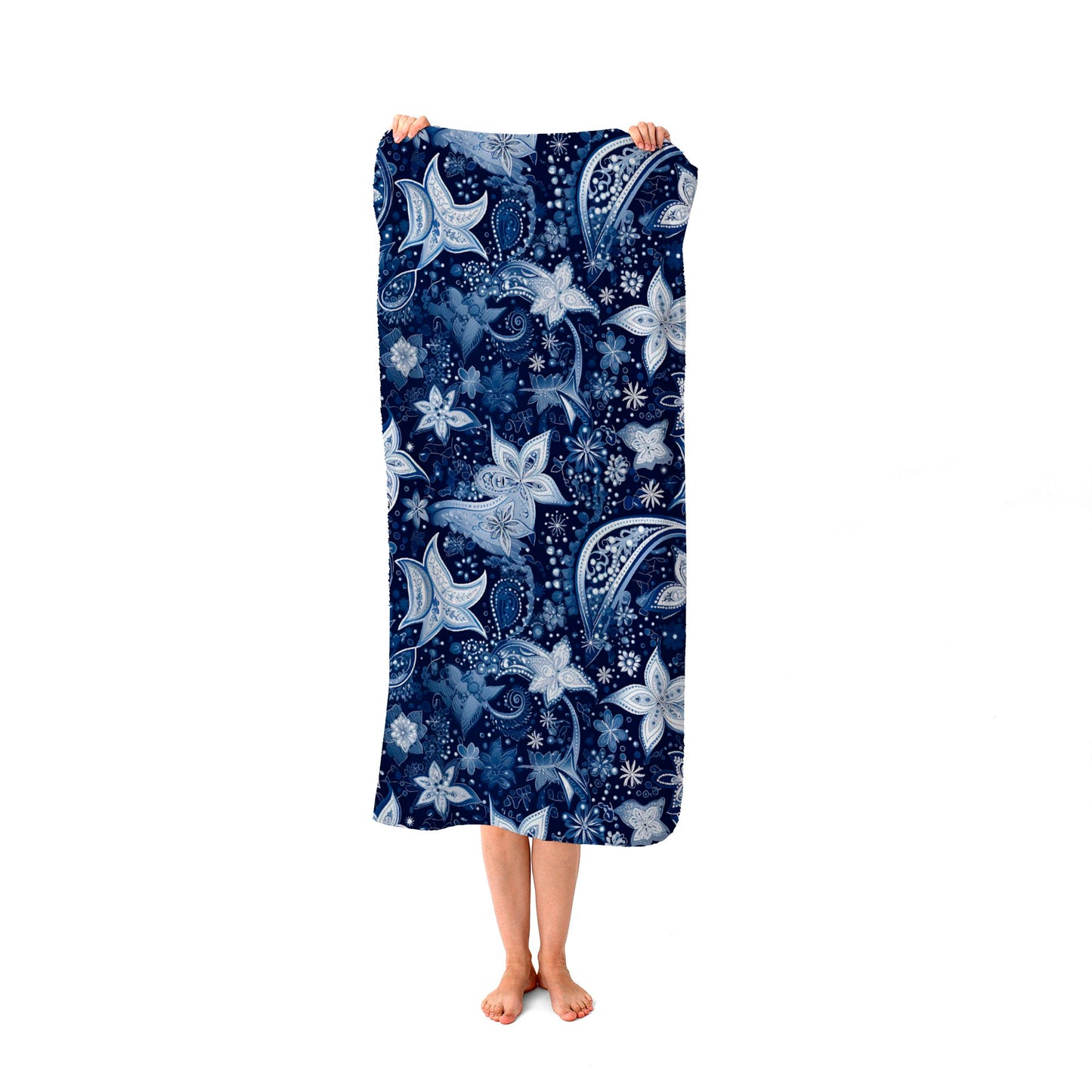 Paisley Christmas Stars Blue Beach Towel