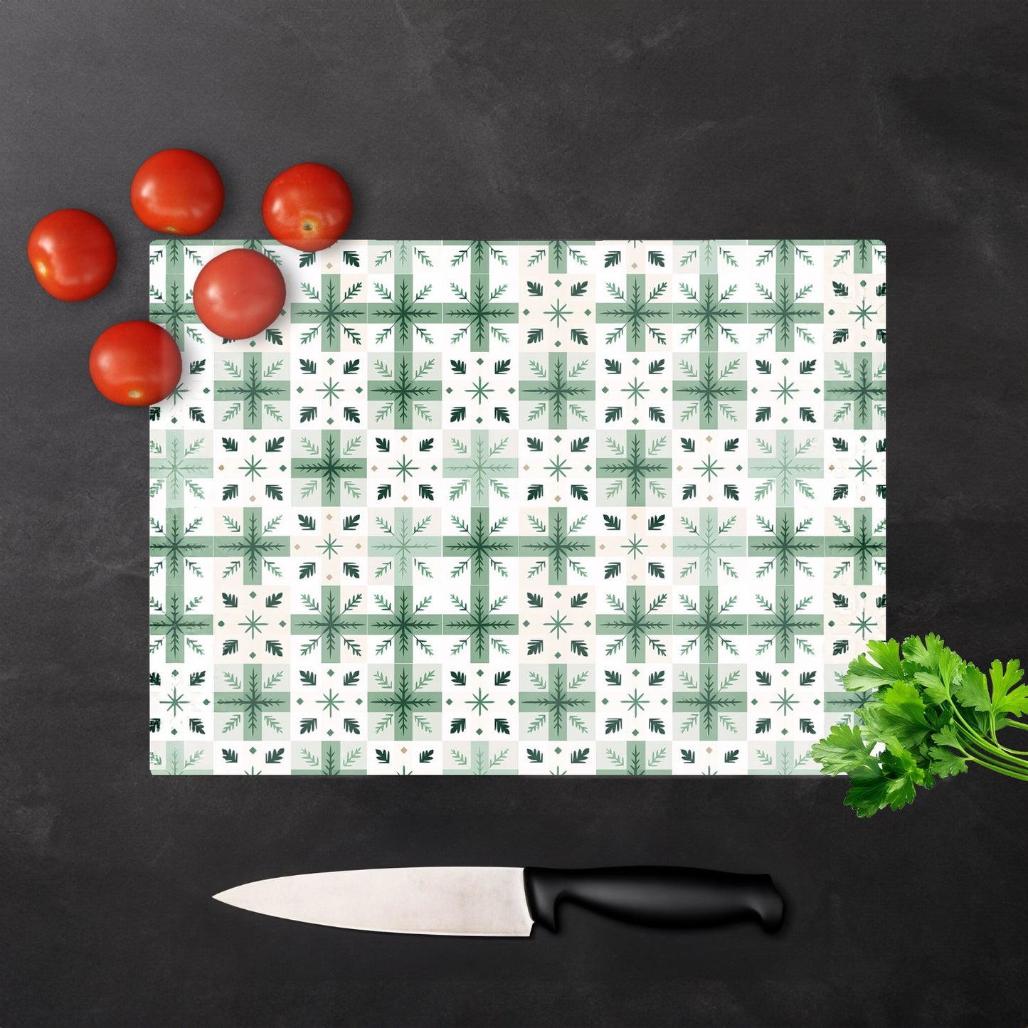 Christmas Quilting Squares Geometric Glass Chopping Board