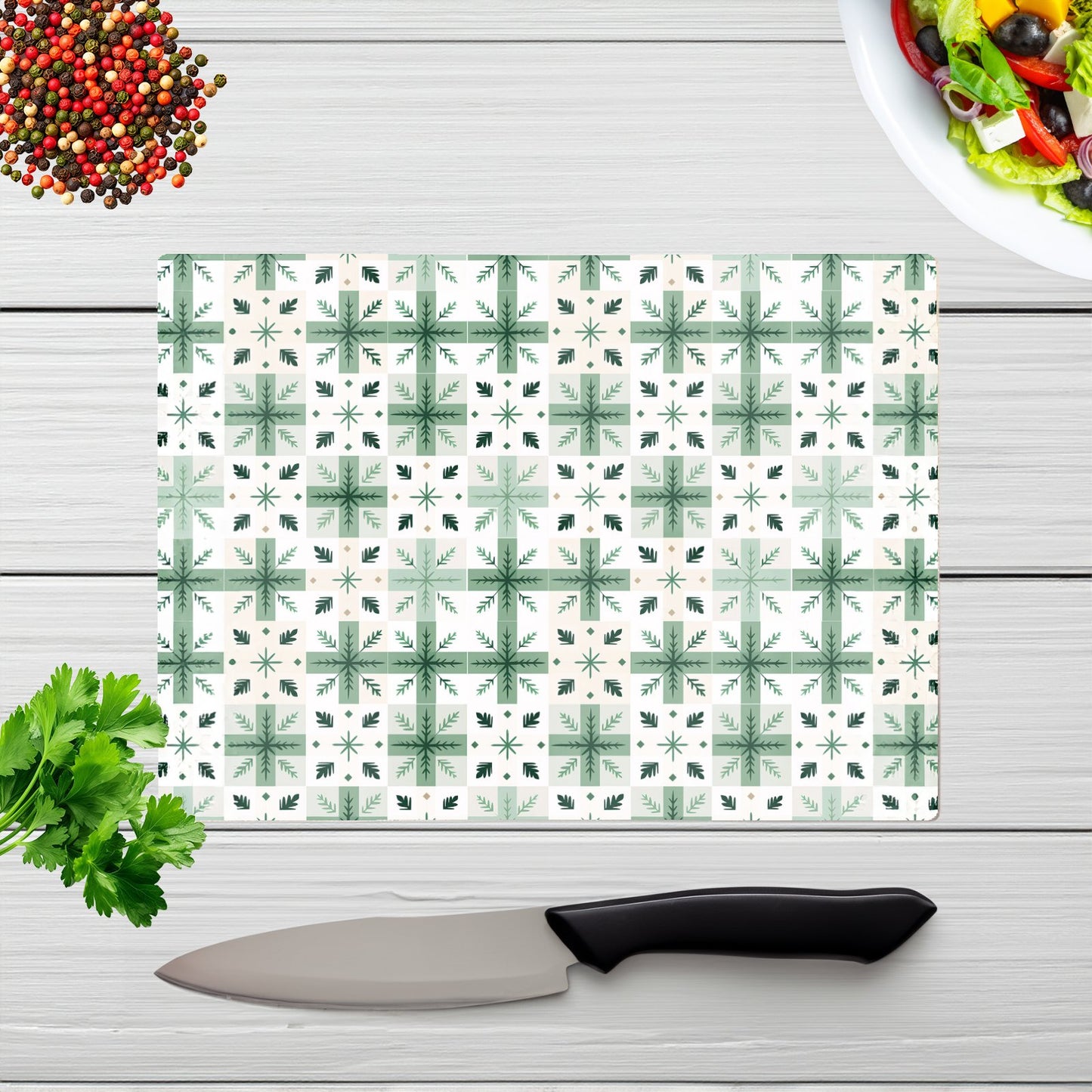 Christmas Quilting Squares Geometric Glass Chopping Board