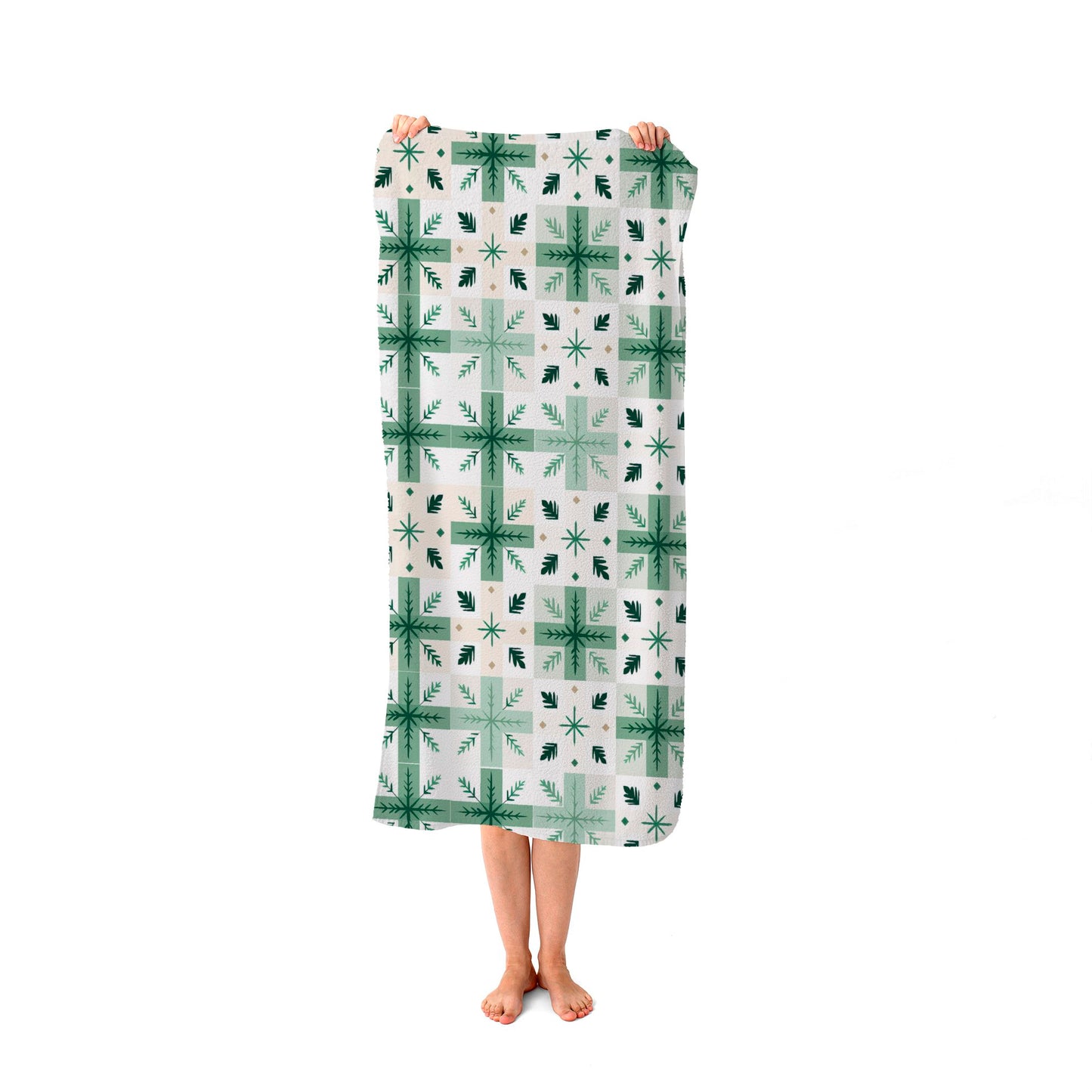 Christmas Quilting Squares, Geometric Beach Towel