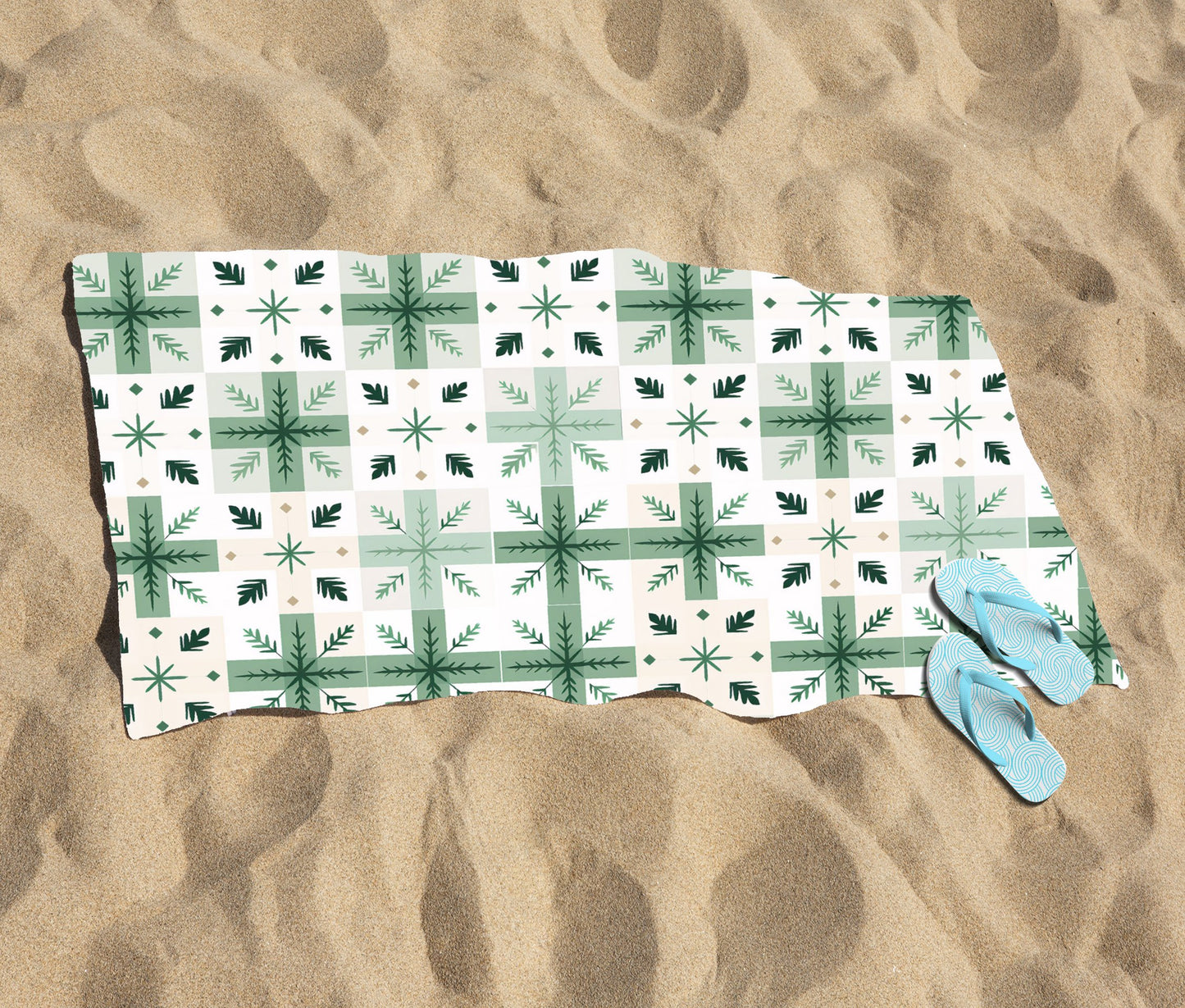 Christmas Quilting Squares, Geometric Beach Towel