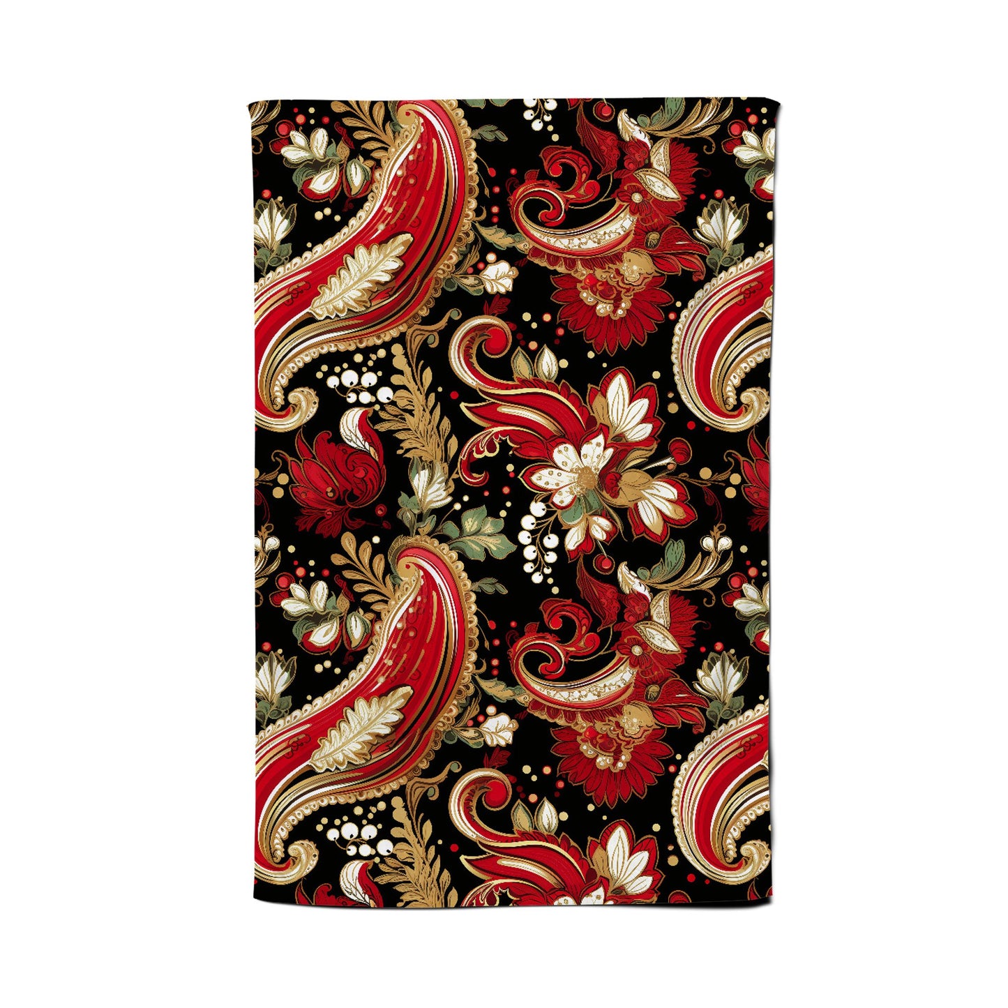 Paisley Christmas Stars Red Tea Towel
