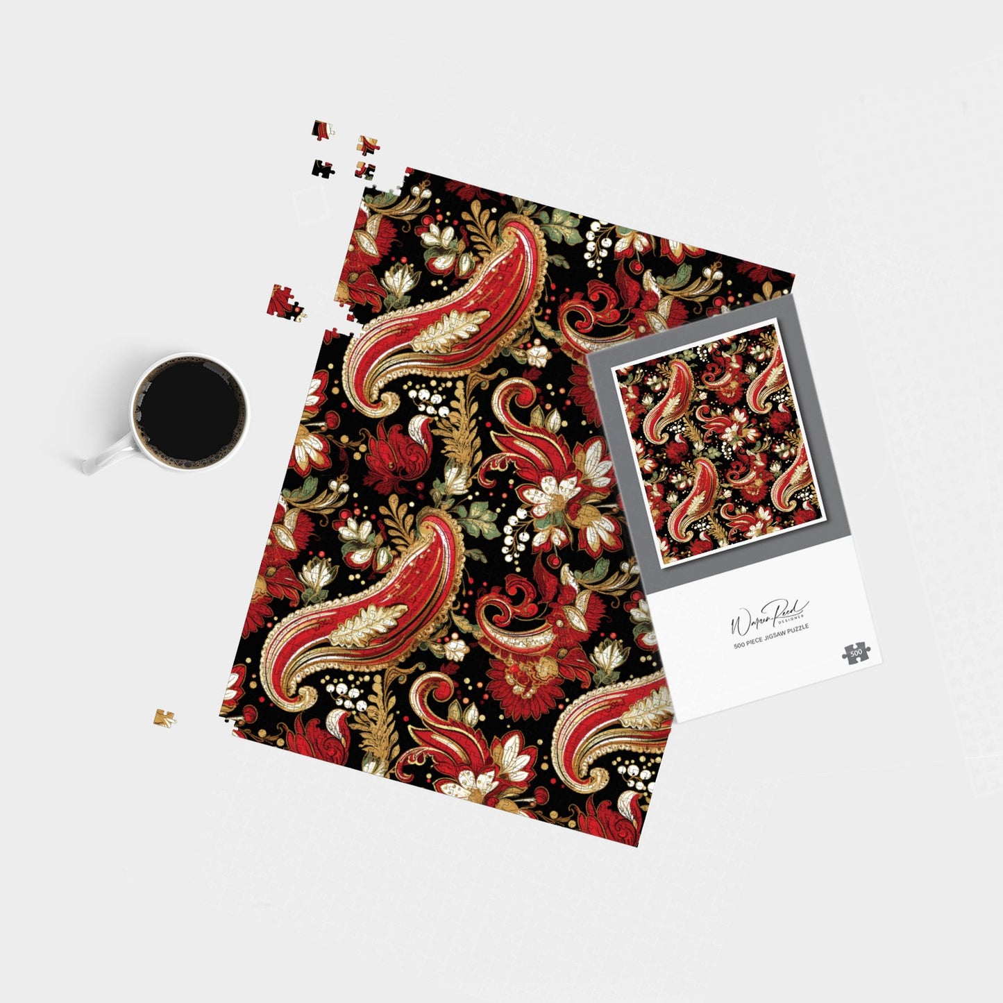 Paisley Christmas Stars Red Jigsaw Puzzle
