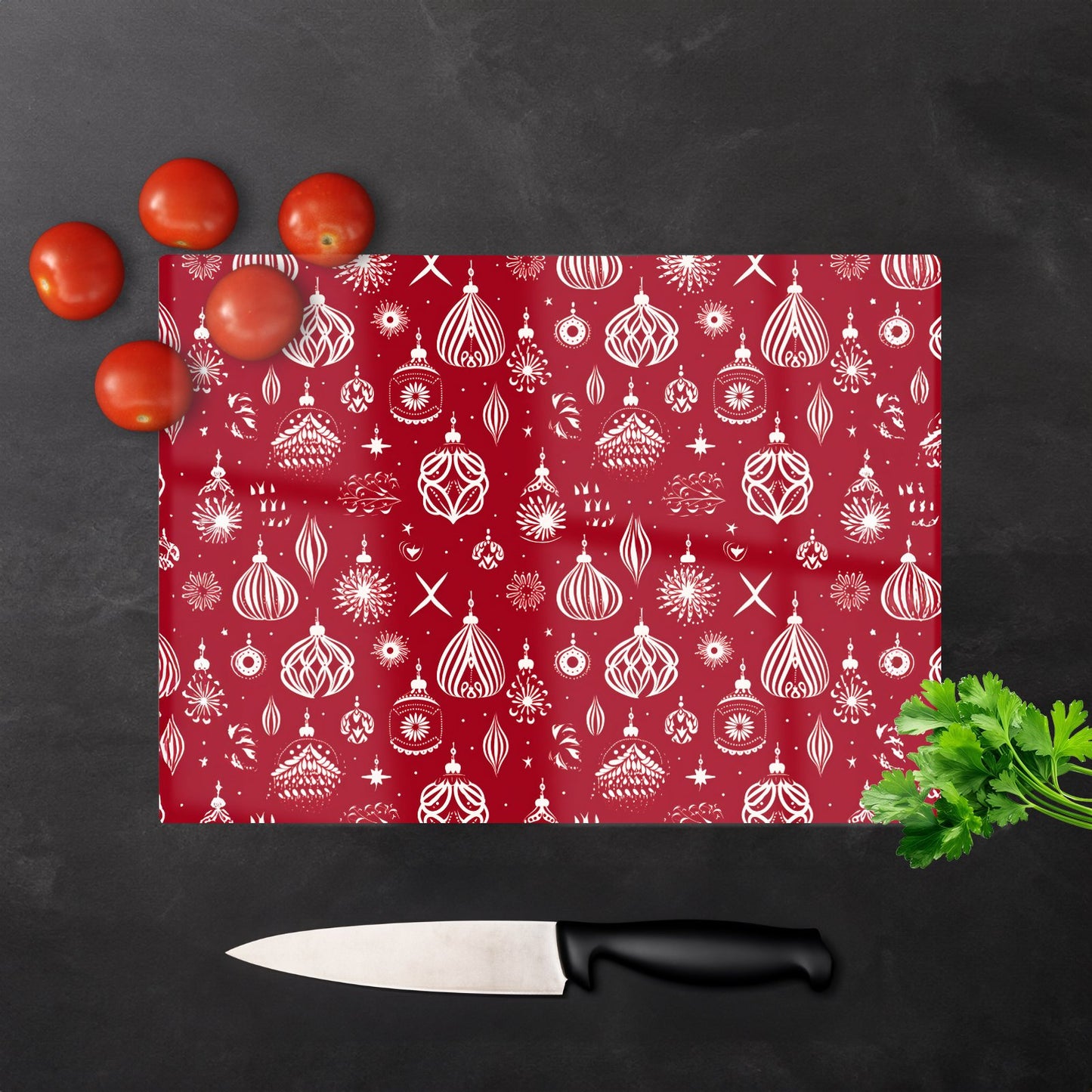 Red Christmas Decorations Pattern Glass Chopping Board