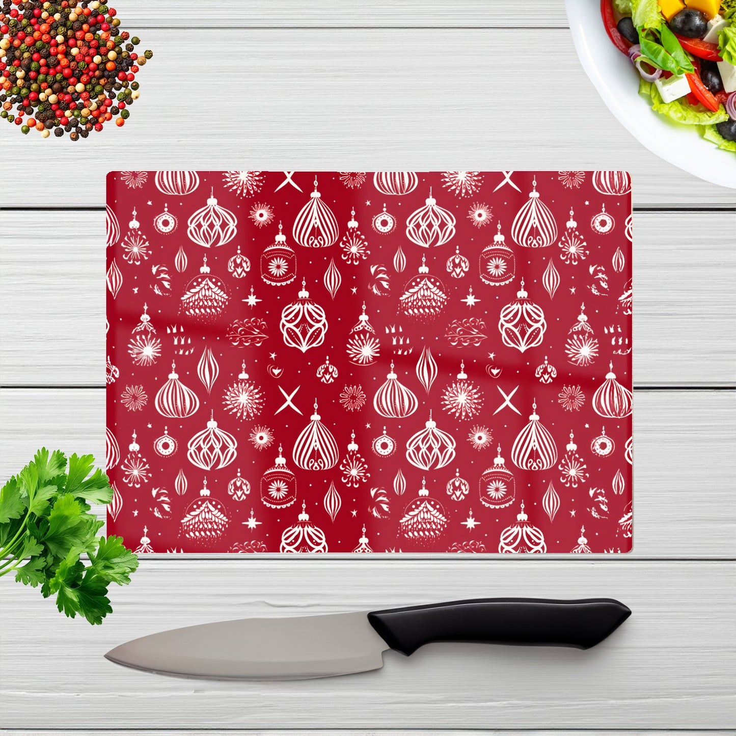 Red Christmas Decorations Pattern Glass Chopping Board