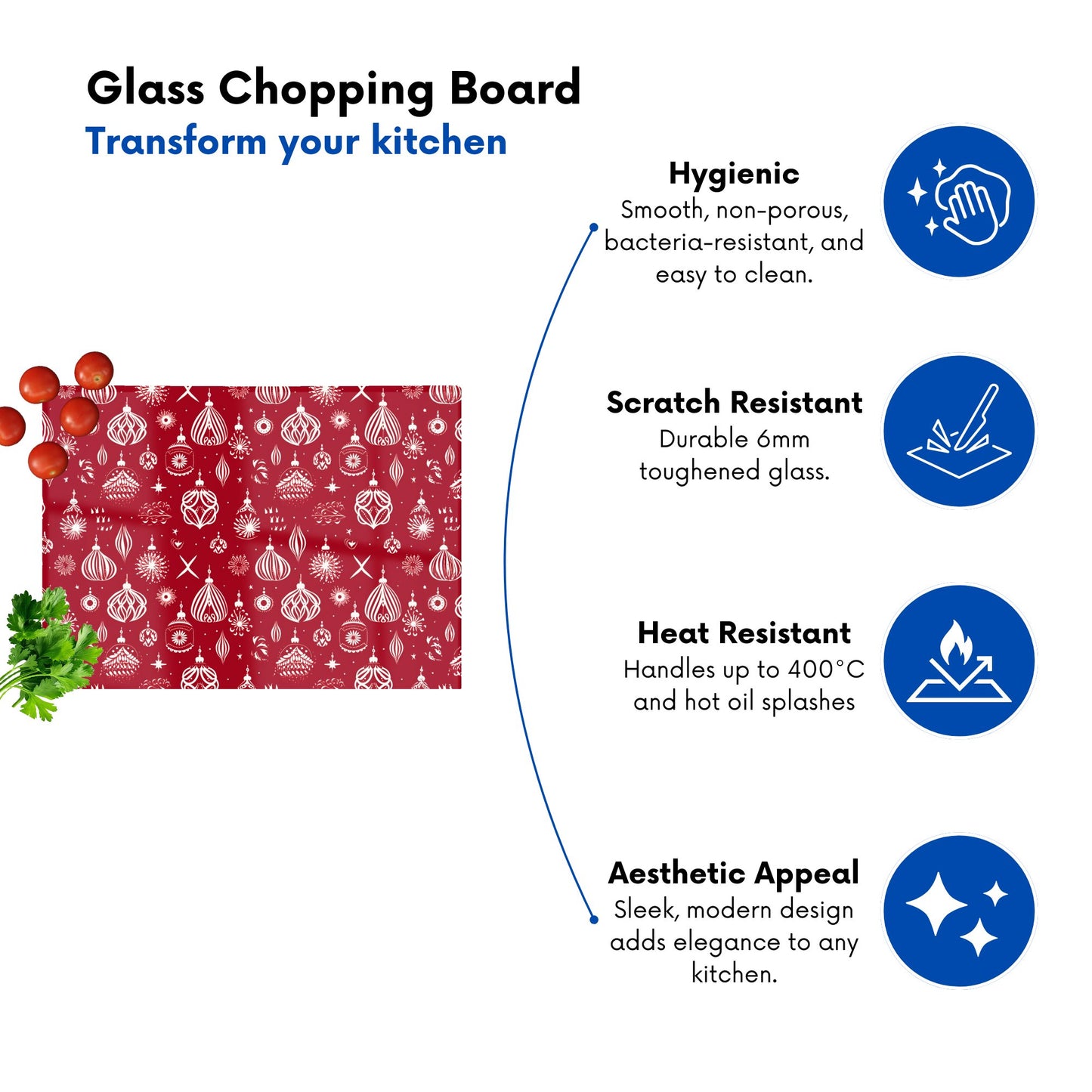 Red Christmas Decorations Pattern Glass Chopping Board
