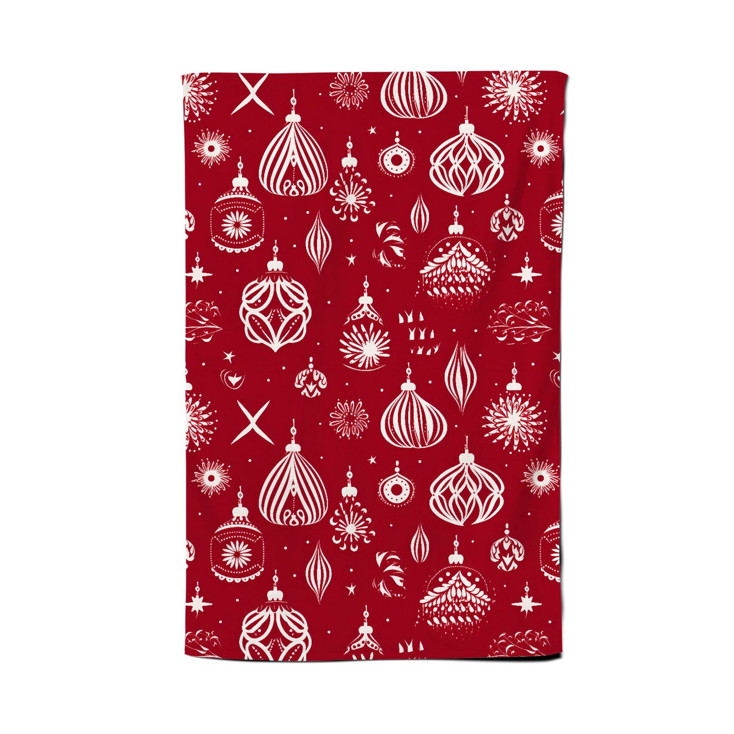 Red Christmas Decorations Pattern Tea Towel