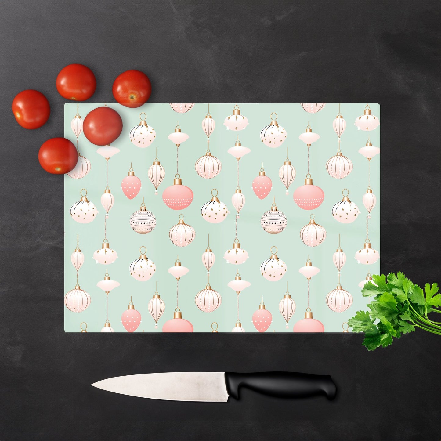 Christmas Decorations Pink And Green Glass Chopping Board
